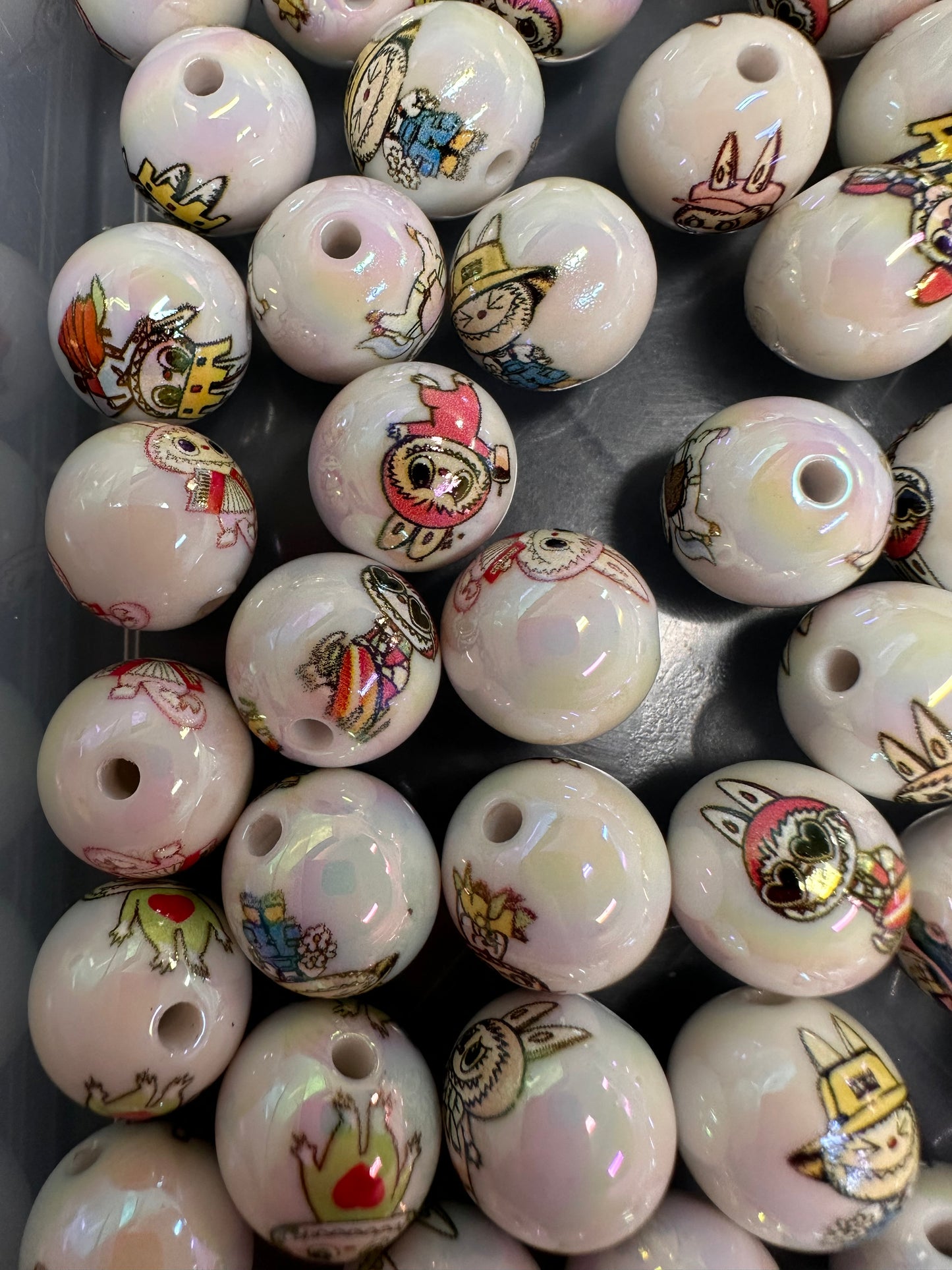 Labubu monster beads/ Ten (10) beads included assorted styles / white acrylic beads/for beadable pen / keychain beads/ DIY/approx. 16mm