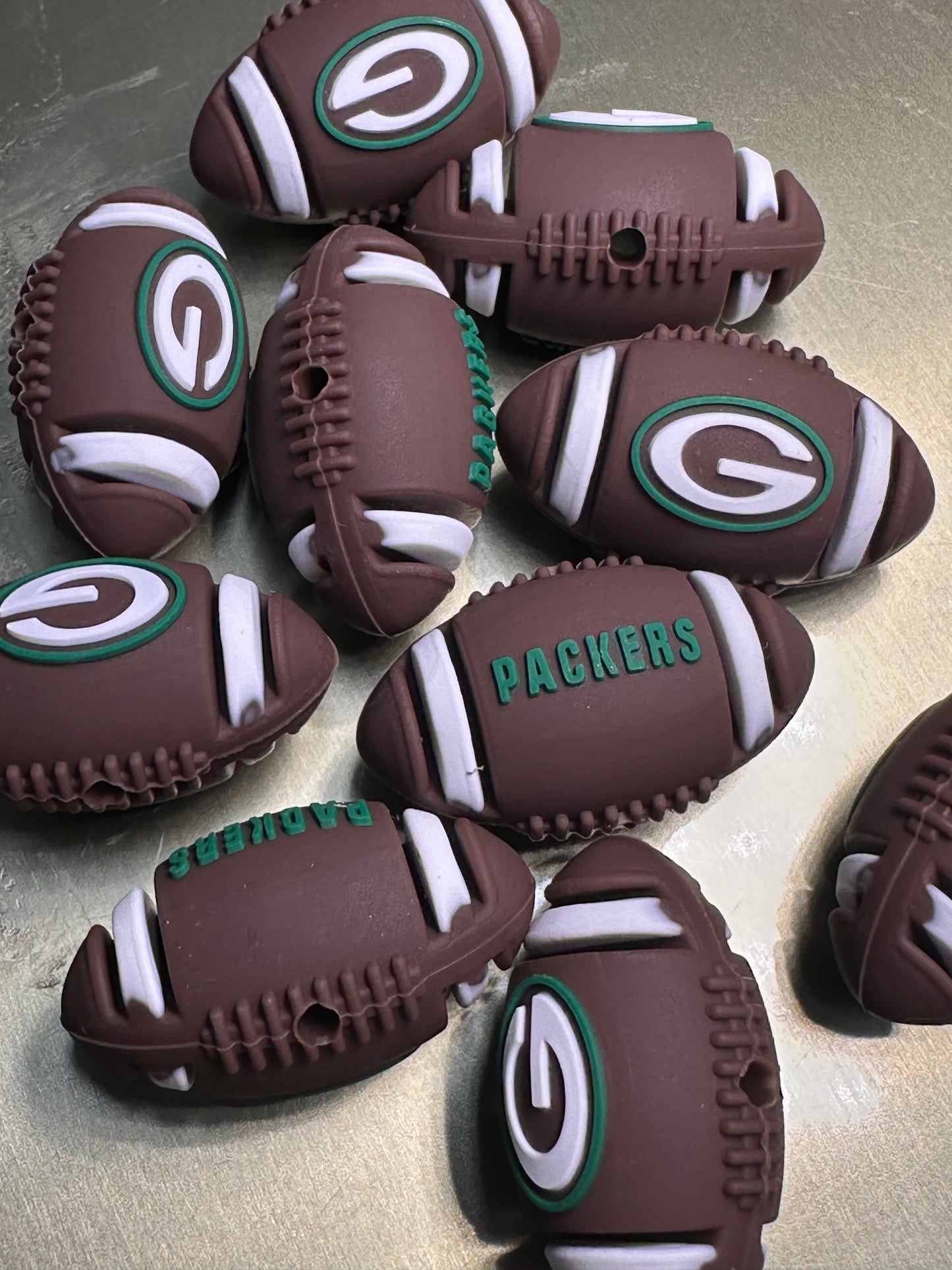 3D Green Bay Packers focal bead /football shaped silicone pen bead
