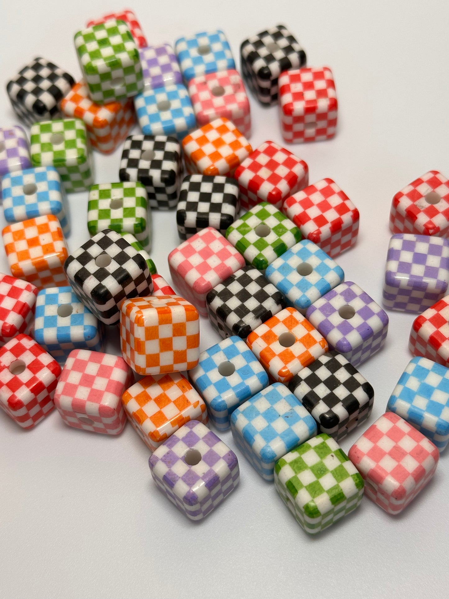 Ten (10) beads checkered squares/ cube shaped beads/ pen beading beads / keychain beads/ DIY/ 16mm