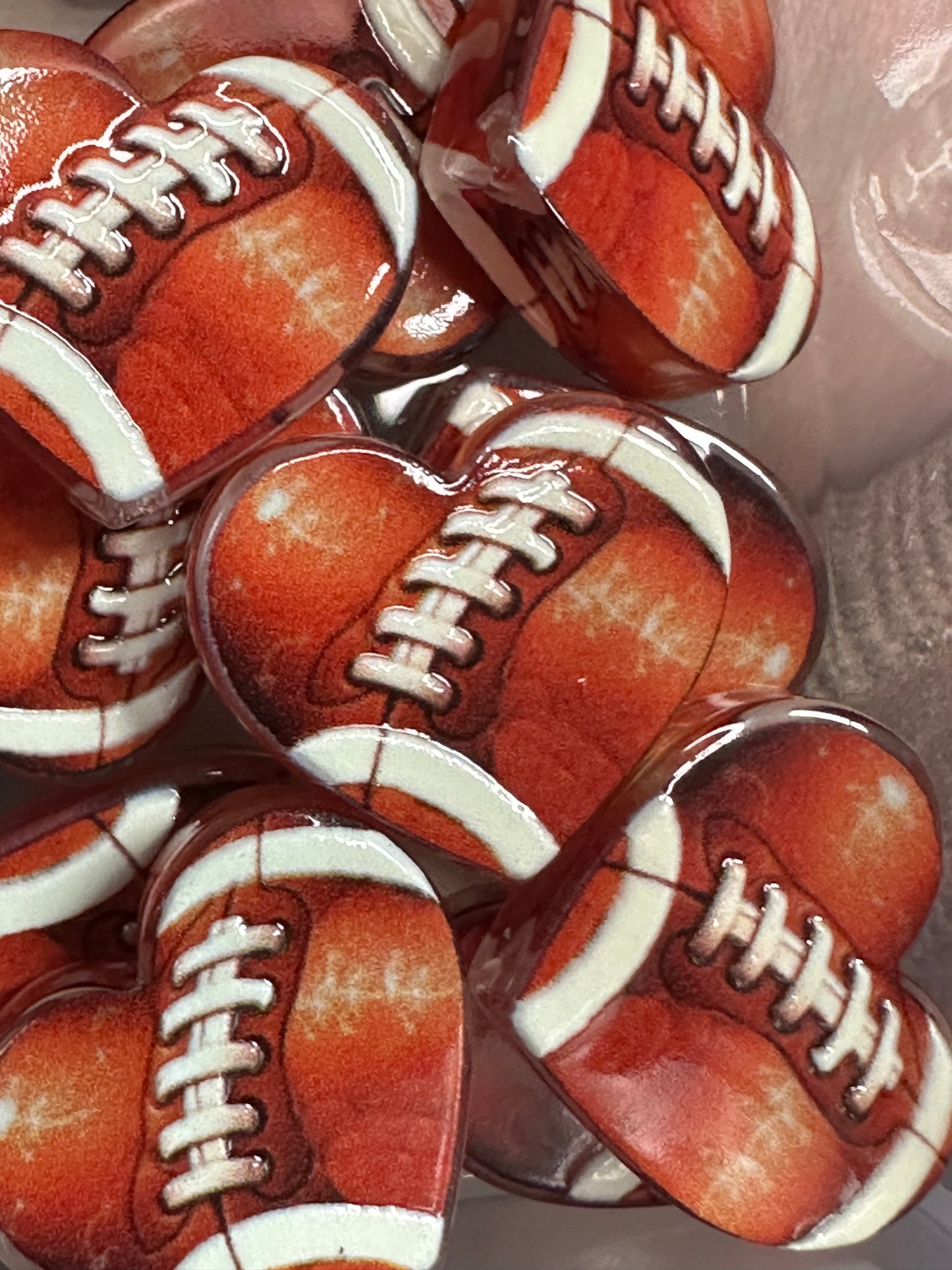 Heart shaped football acrylic focal bead- set of 2/ focal bead/ pen beading / keychain bead/