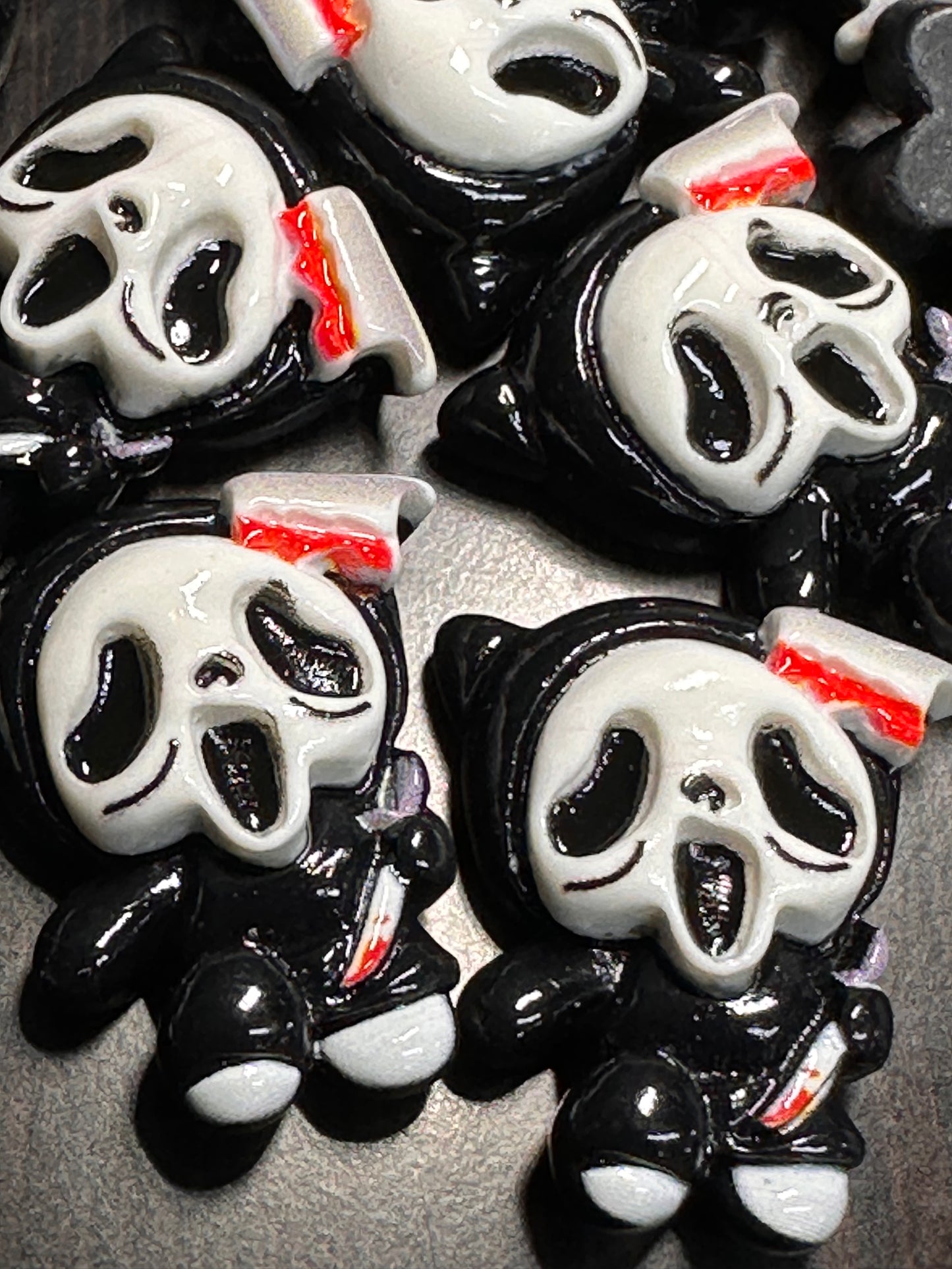 Set of 5 Glue On Resin Halloween Charms – Ghost Mask Flat Back Embellishments for DIY Crafts