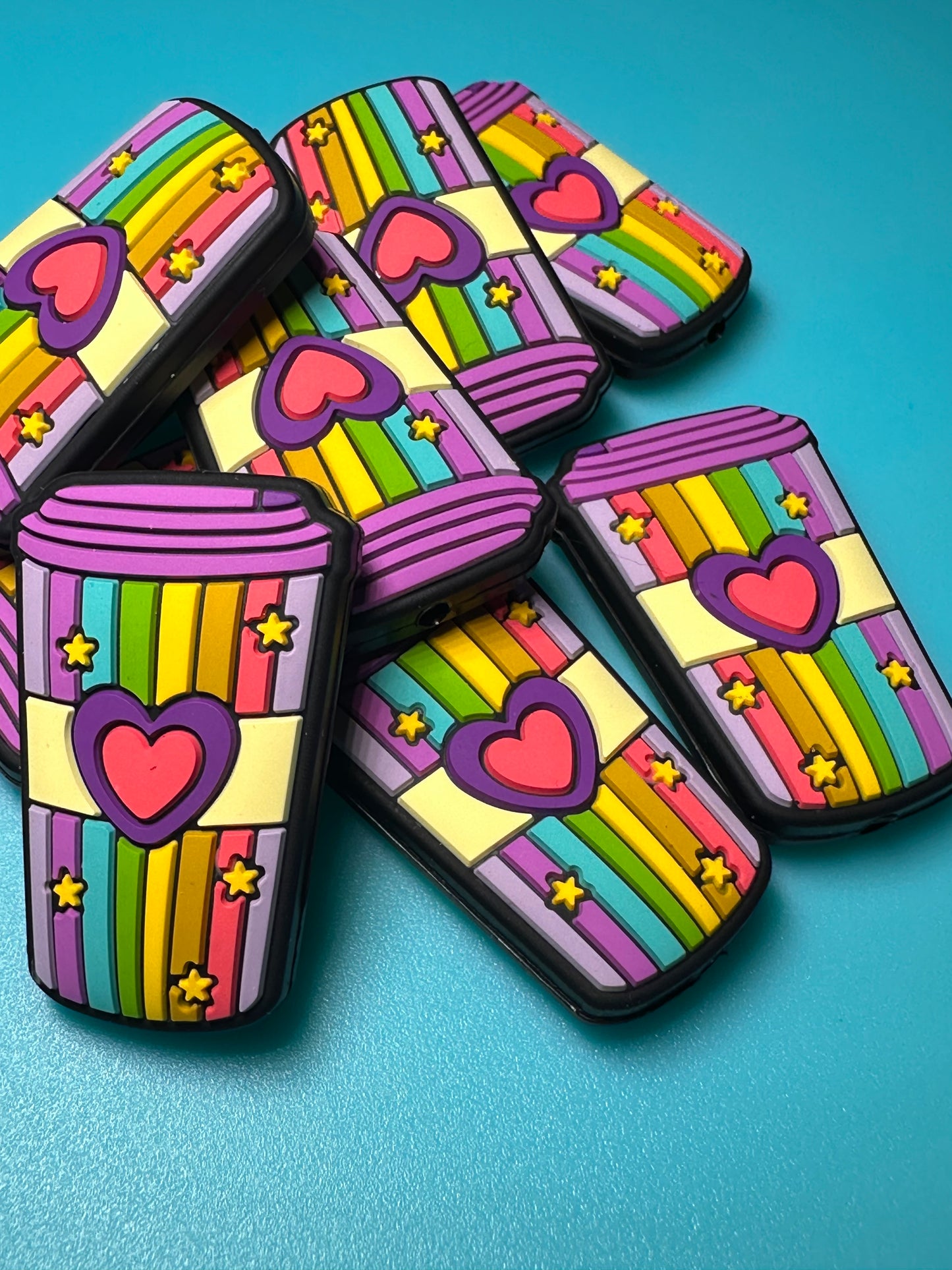 Striped heart Coffee cup focal bead/ beadable pen/ Silicone bead/ keychain bead/