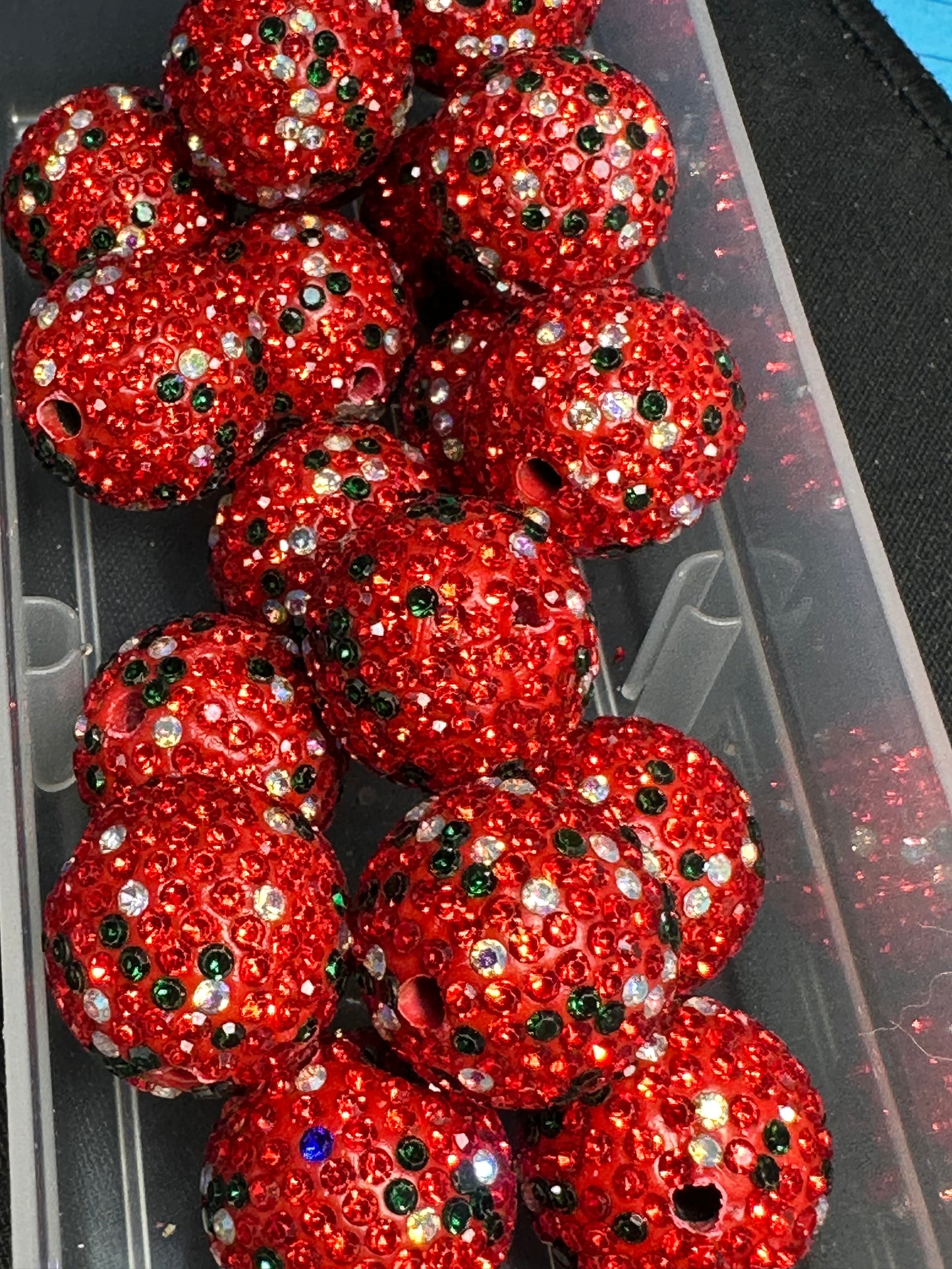 Five (5) Christmas rhinestone beads included/fancy Bead/ beadable pen/ keychain bead/ pastel beads/assorted colors/20mm