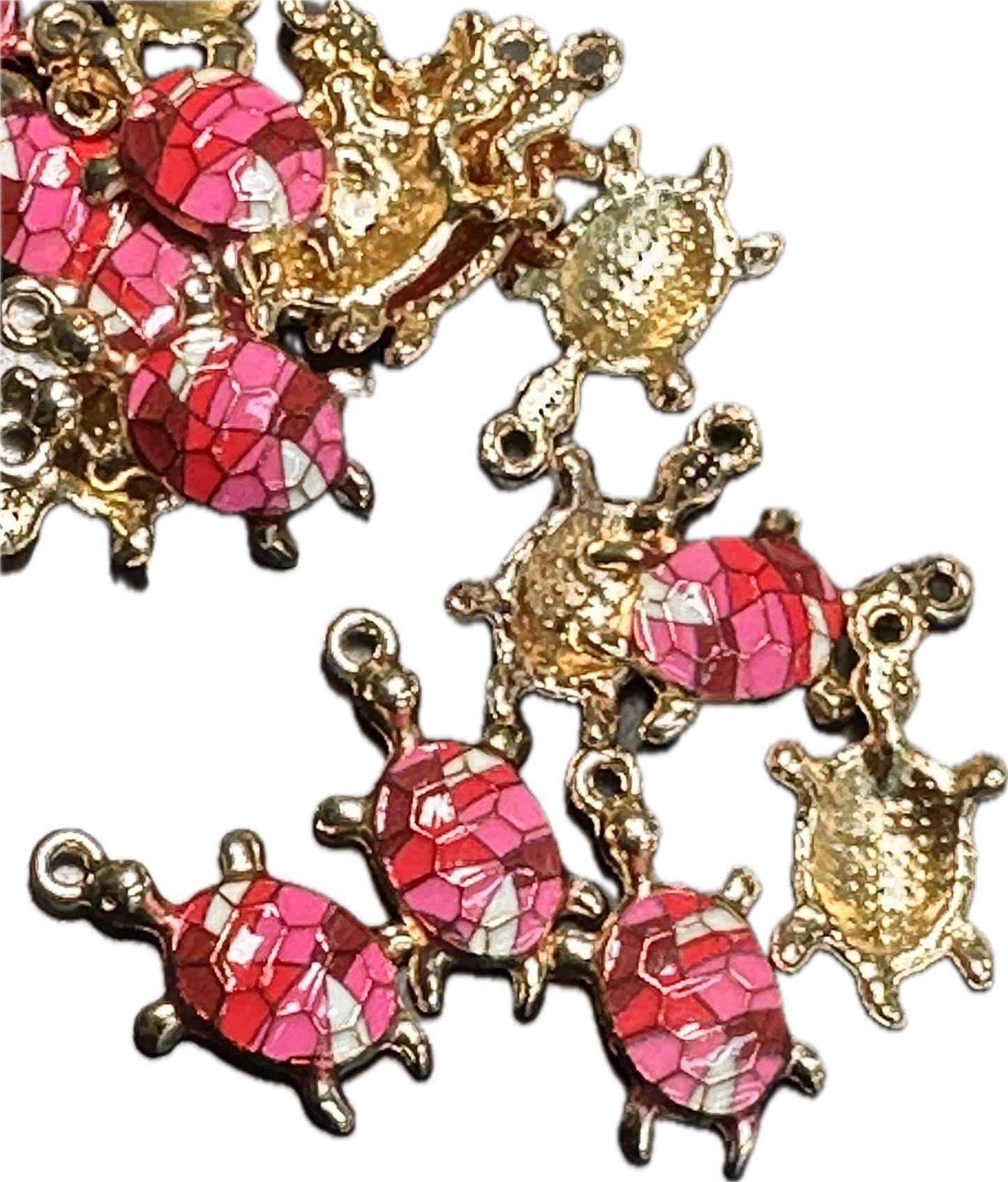 Pink mosaic enameled metal turtle charms/ DIY-earrings,necklace,charm bracelet/ sea turtle