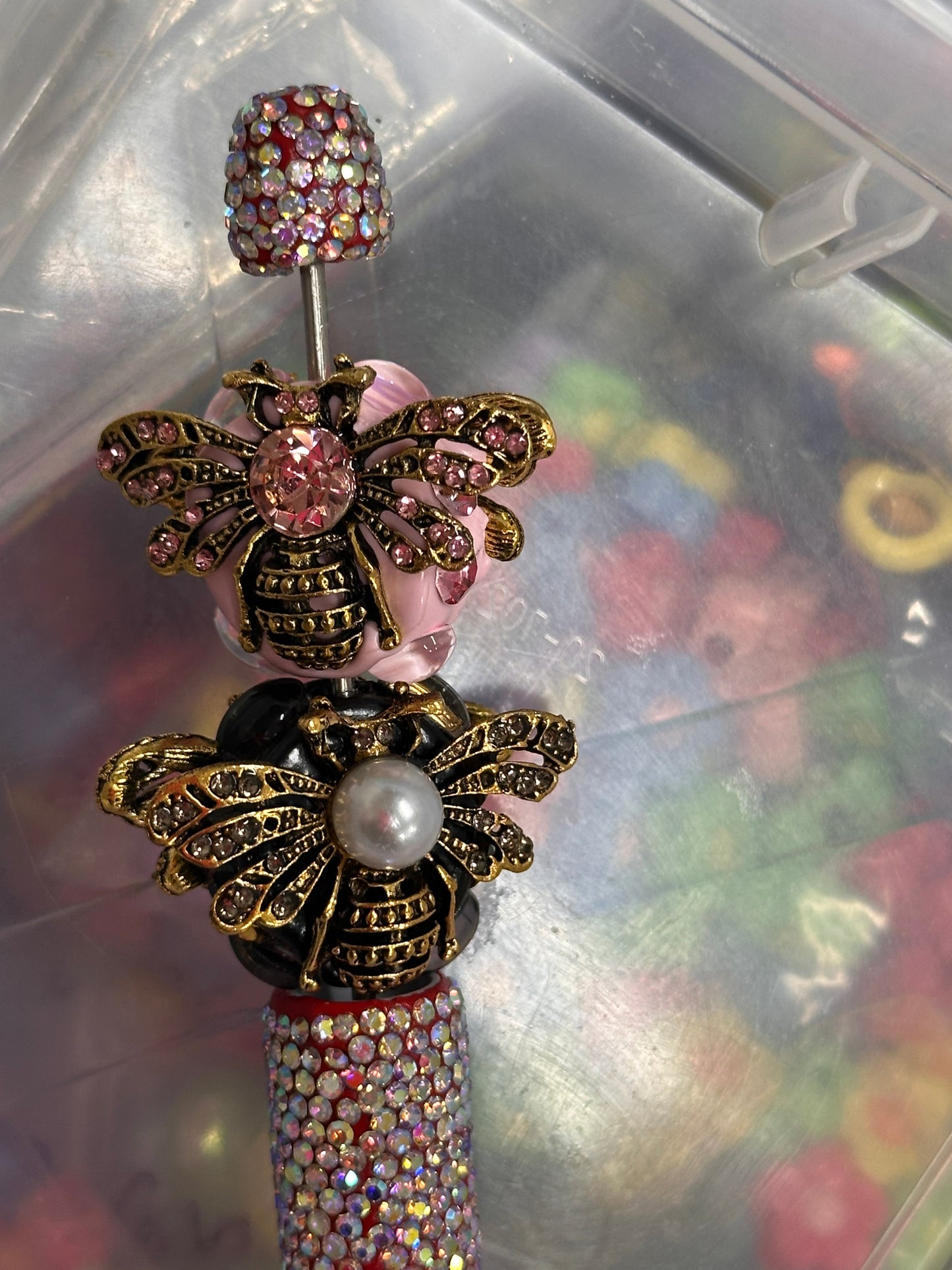 Fancy handmade bee rhinestone beads/one bead included/fancy Beads/ beadable pen/ keychain bead/ /20mm approx.