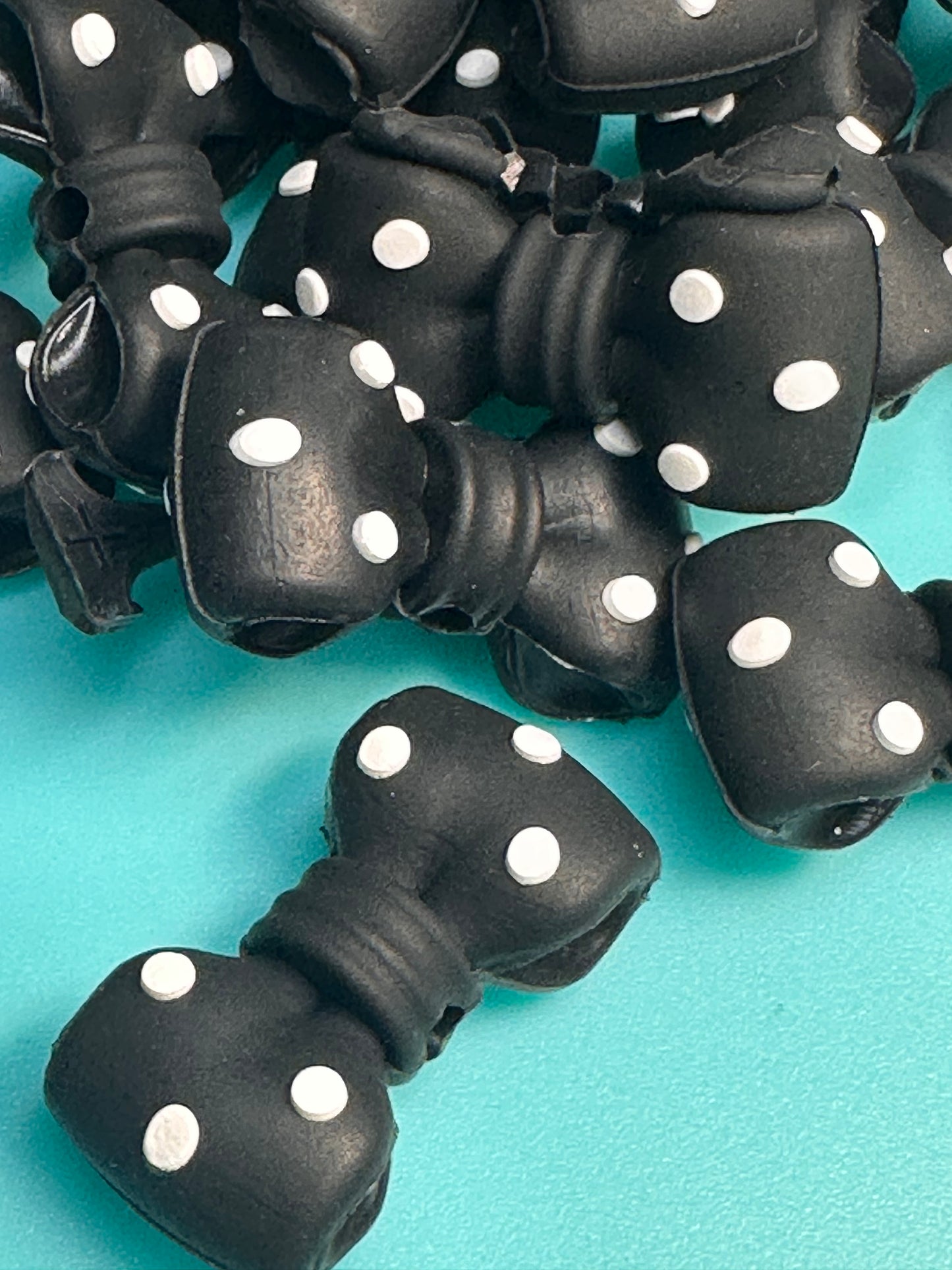 3D black polka dot bow silicone focal bead/