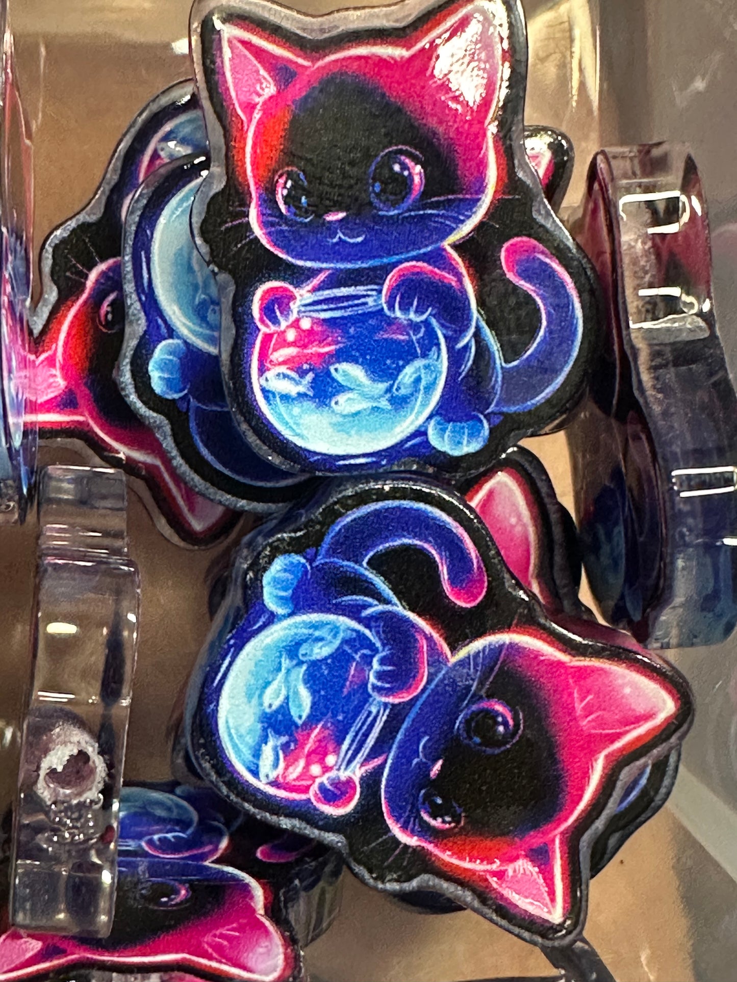 Black and neon cat with fish bowl acrylic focal bead- set of 2/ focal bead/ pen beading / keychain bead/ kitty