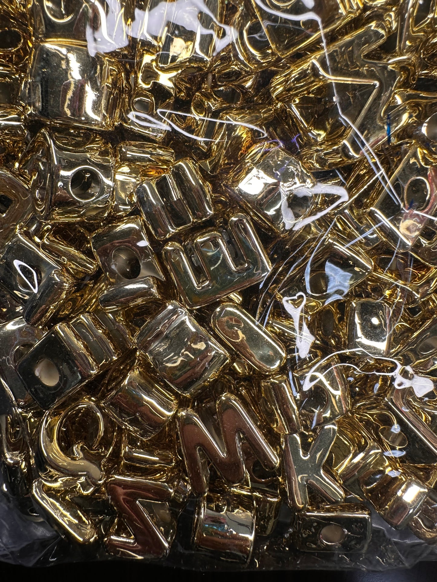 Gold Metallic Plastic Letter Beads – Bulk Bag of Mixed A–Z Alphabet Beads (Vertical Hole) over 150 bead alphabet -
