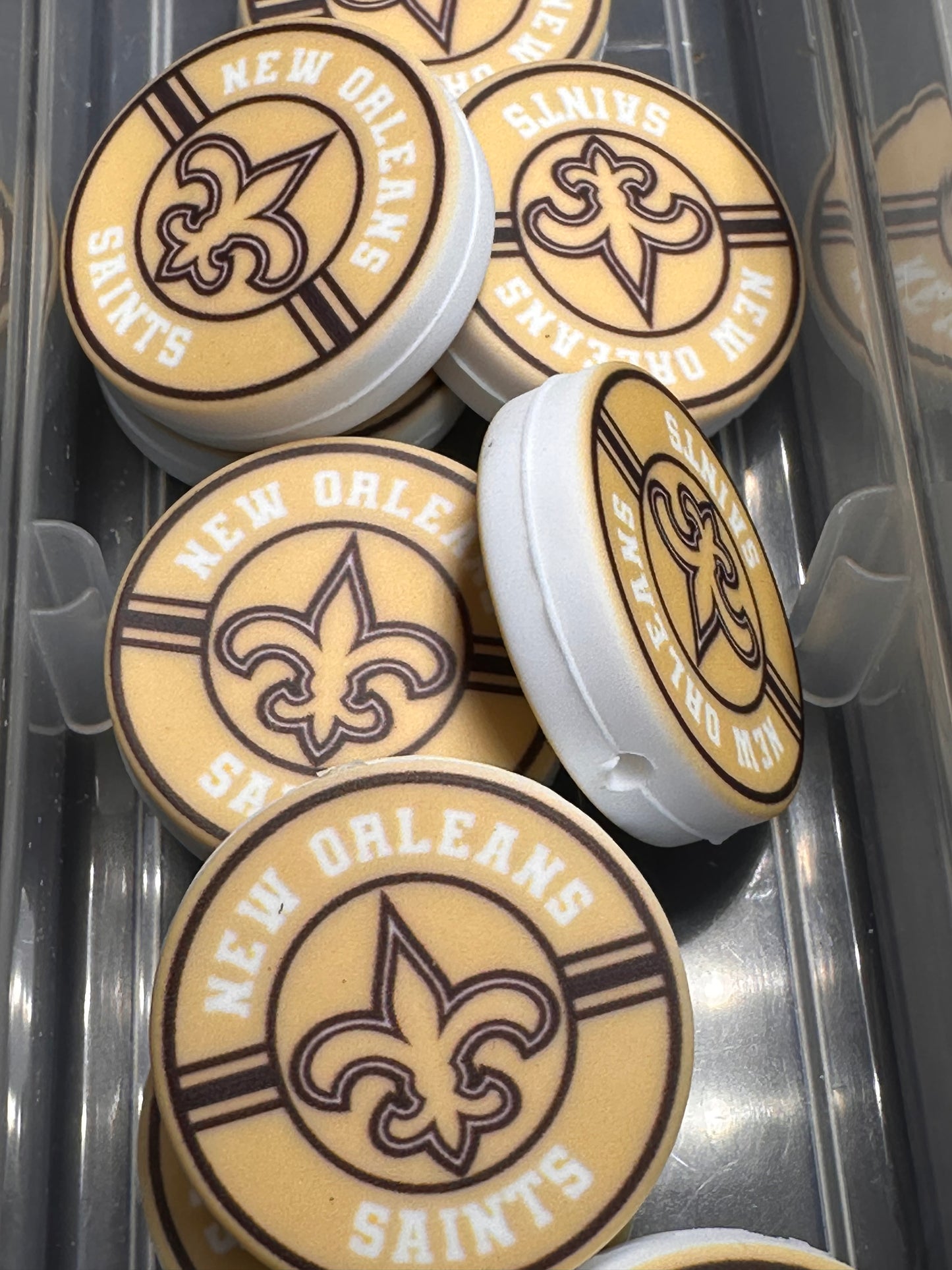 NEW Saints focal bead/ football/ printed silicone bead