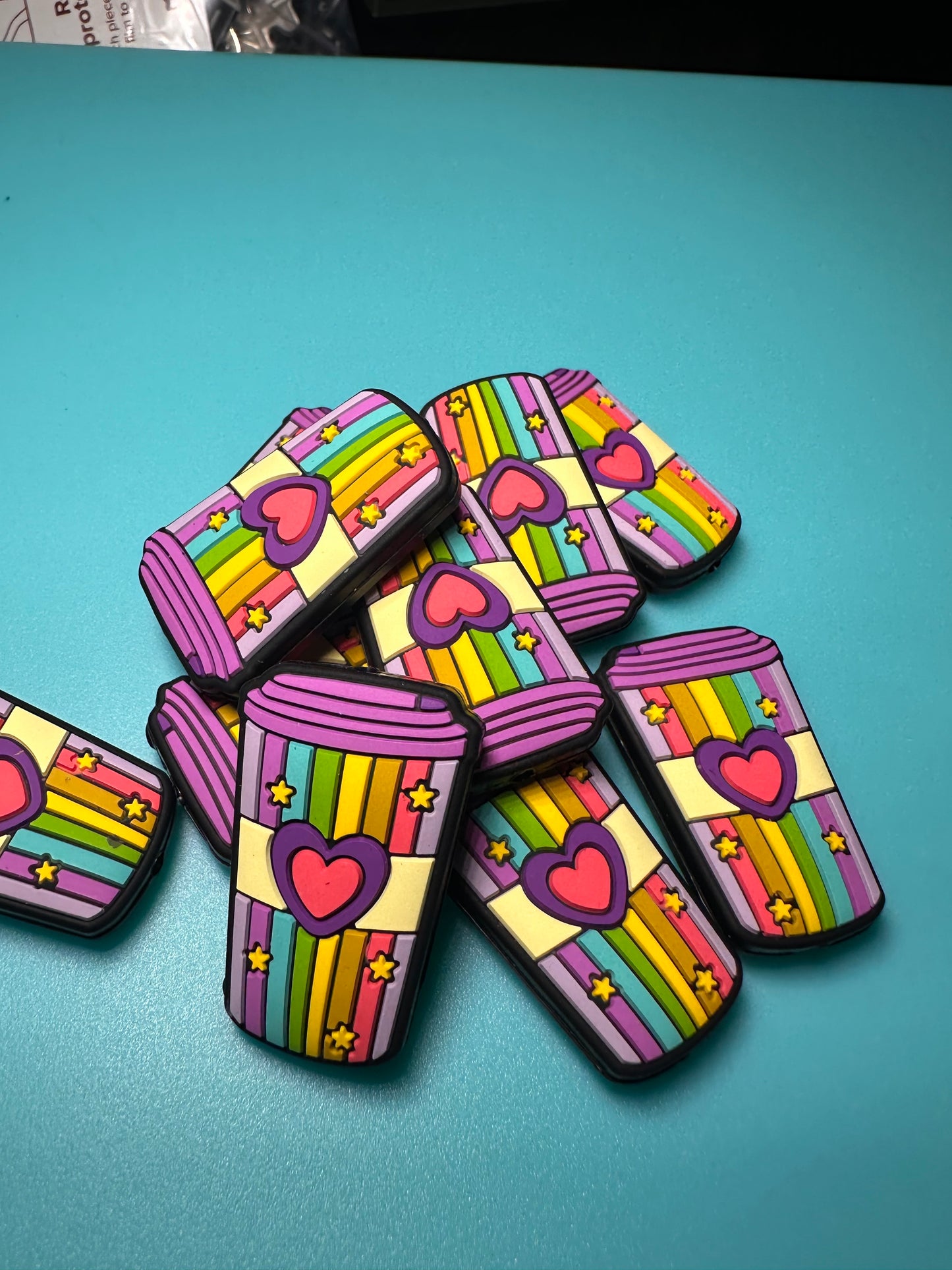 Striped heart Coffee cup focal bead/ beadable pen/ Silicone bead/ keychain bead/