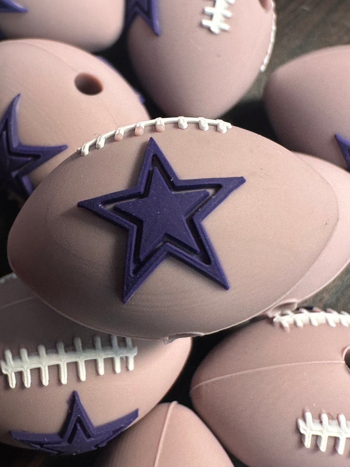3D football shaped Dallas Cowboys focal bead silver with blue star