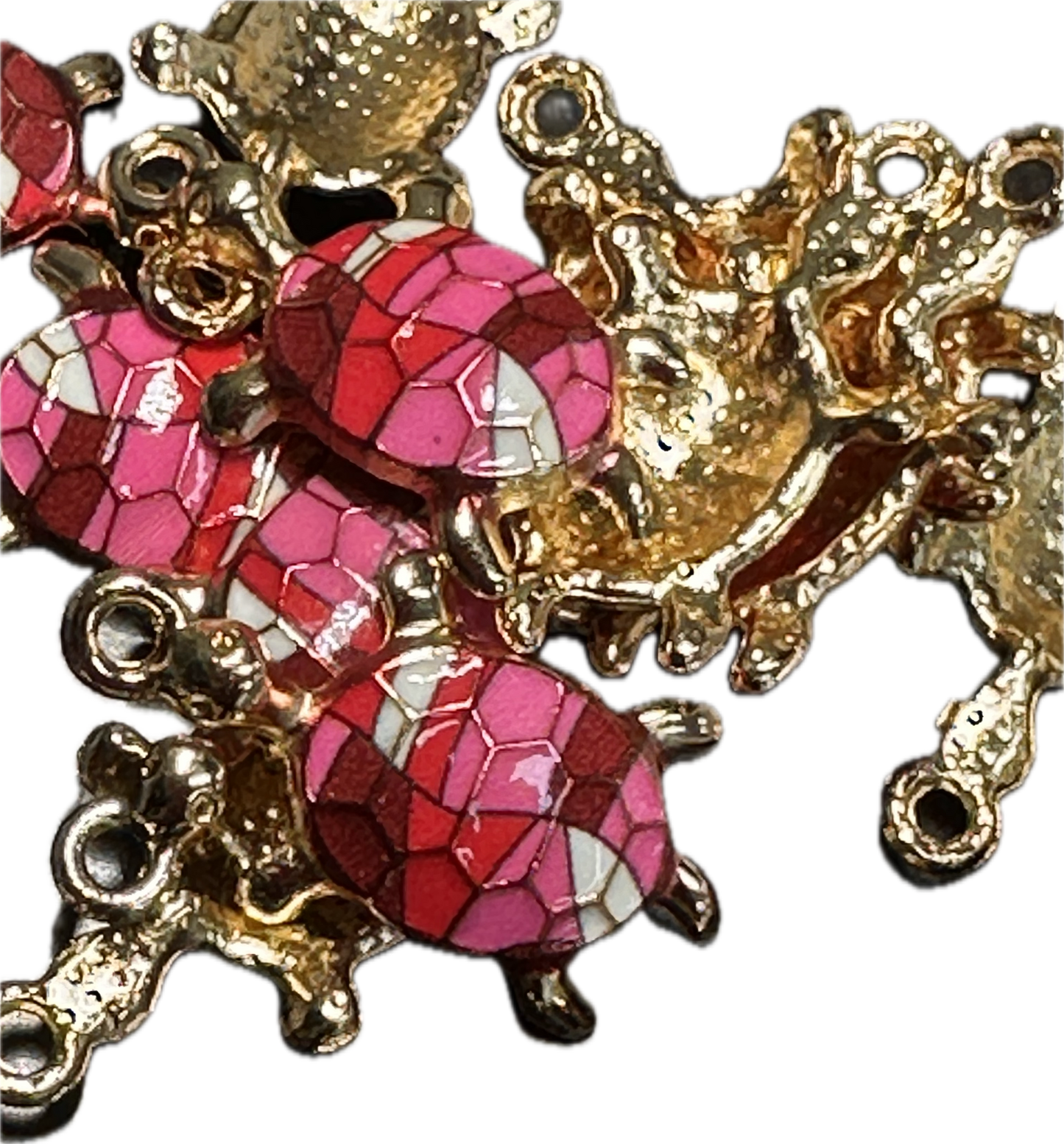 Pink mosaic enameled metal turtle charms/ DIY-earrings,necklace,charm bracelet/ sea turtle
