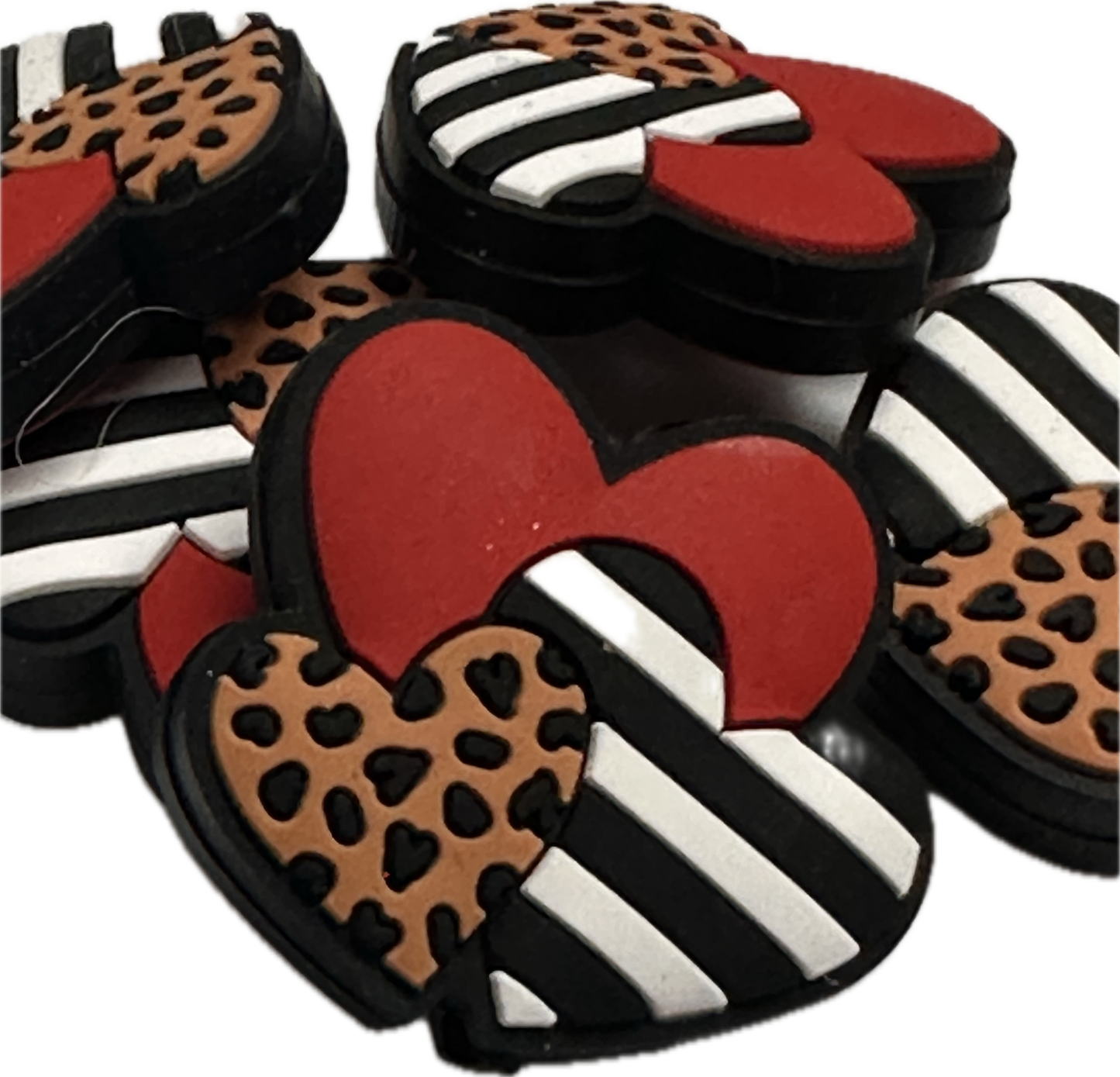 Triple leopard print Heart beads/ beadable pen/ Silicone bead/ keychain bead/Valentines Day hearts/#2