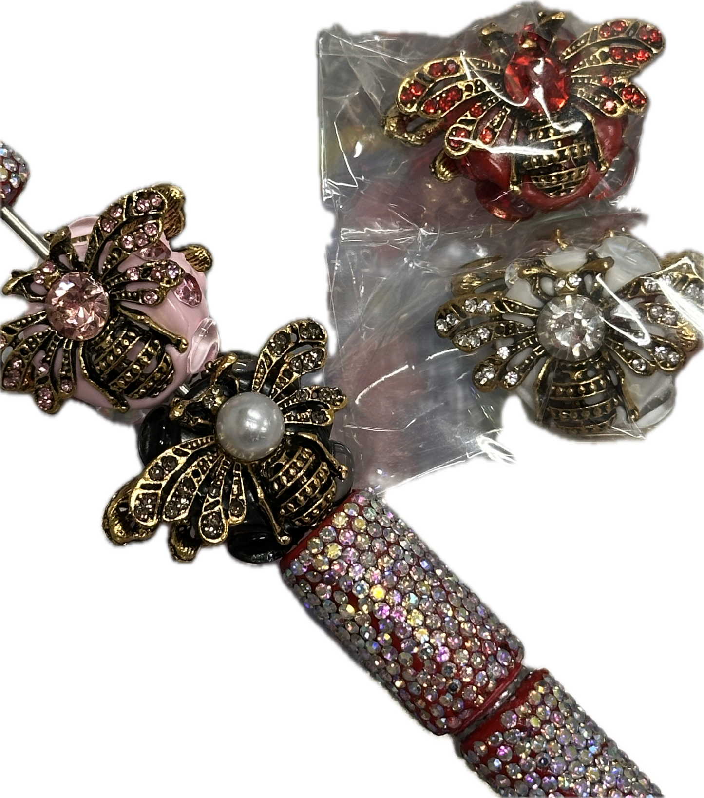 Fancy handmade bee rhinestone beads/one bead included/fancy Beads/ beadable pen/ keychain bead/ /20mm approx.