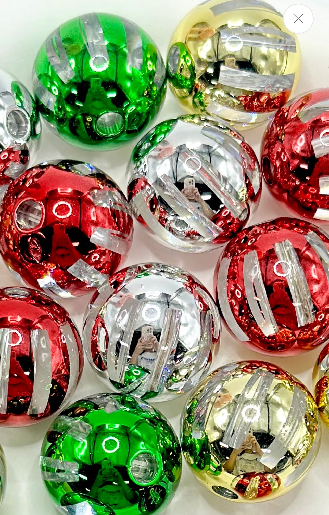 Acrylic clear beads with color stripes/beadable pen/ keychain bead/Christmas bead/ 10 beads included/ 18mm