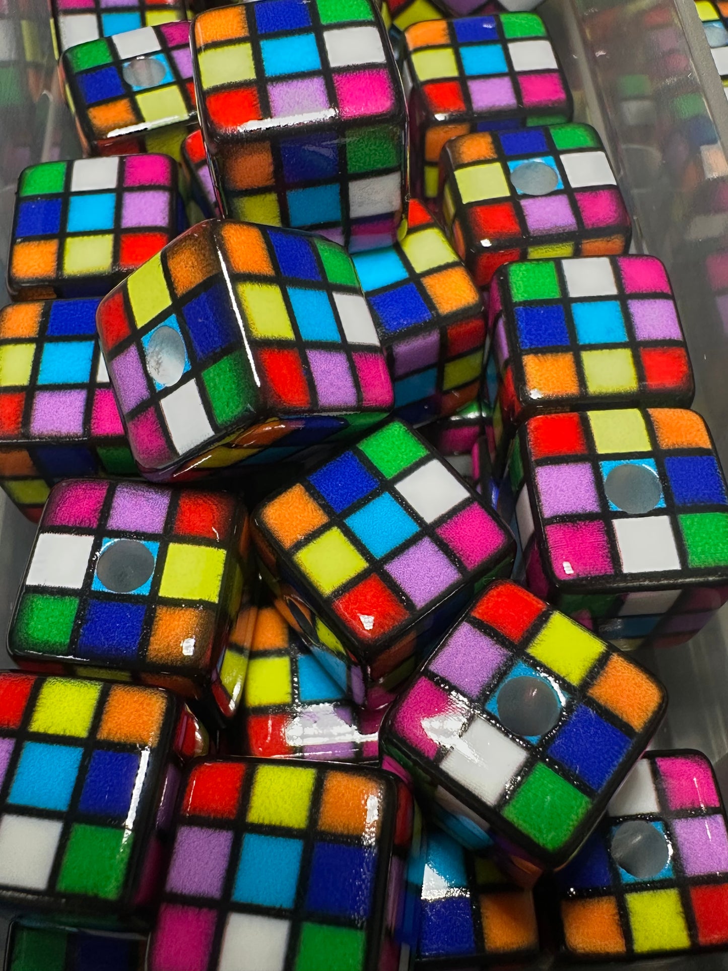 Ten (10) acrylic assorted colors cubed shaped beads/ beadable pen/ keychain bead/square bead