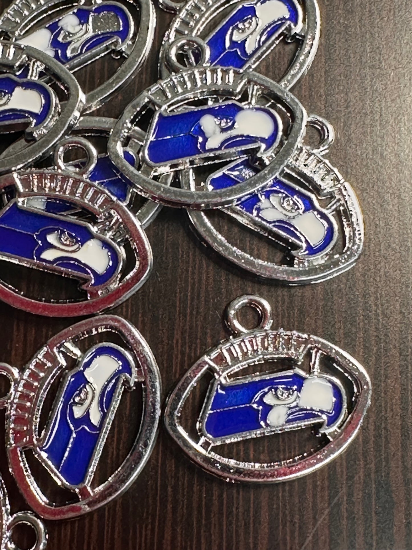 Enameled metal charms/ Seattle Seahawks/ sports team pendant/ DIY charm bracelet/ DIY necklace