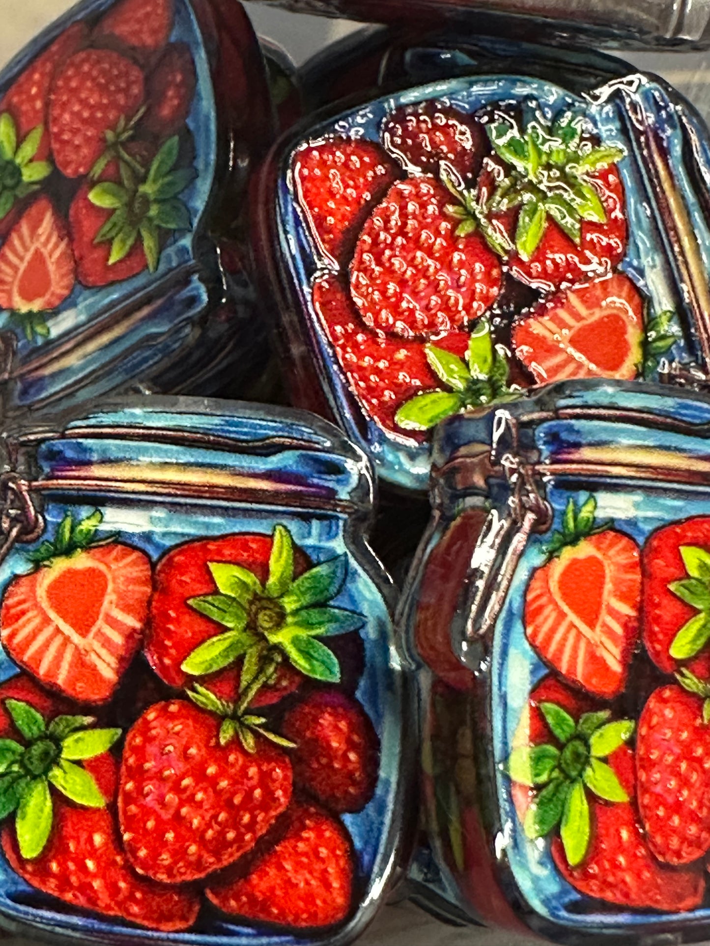 Canned strawberries acrylic focal bead- set of 2/ focal bead/ pen beading / keychain bead/ glass jar of strawberry