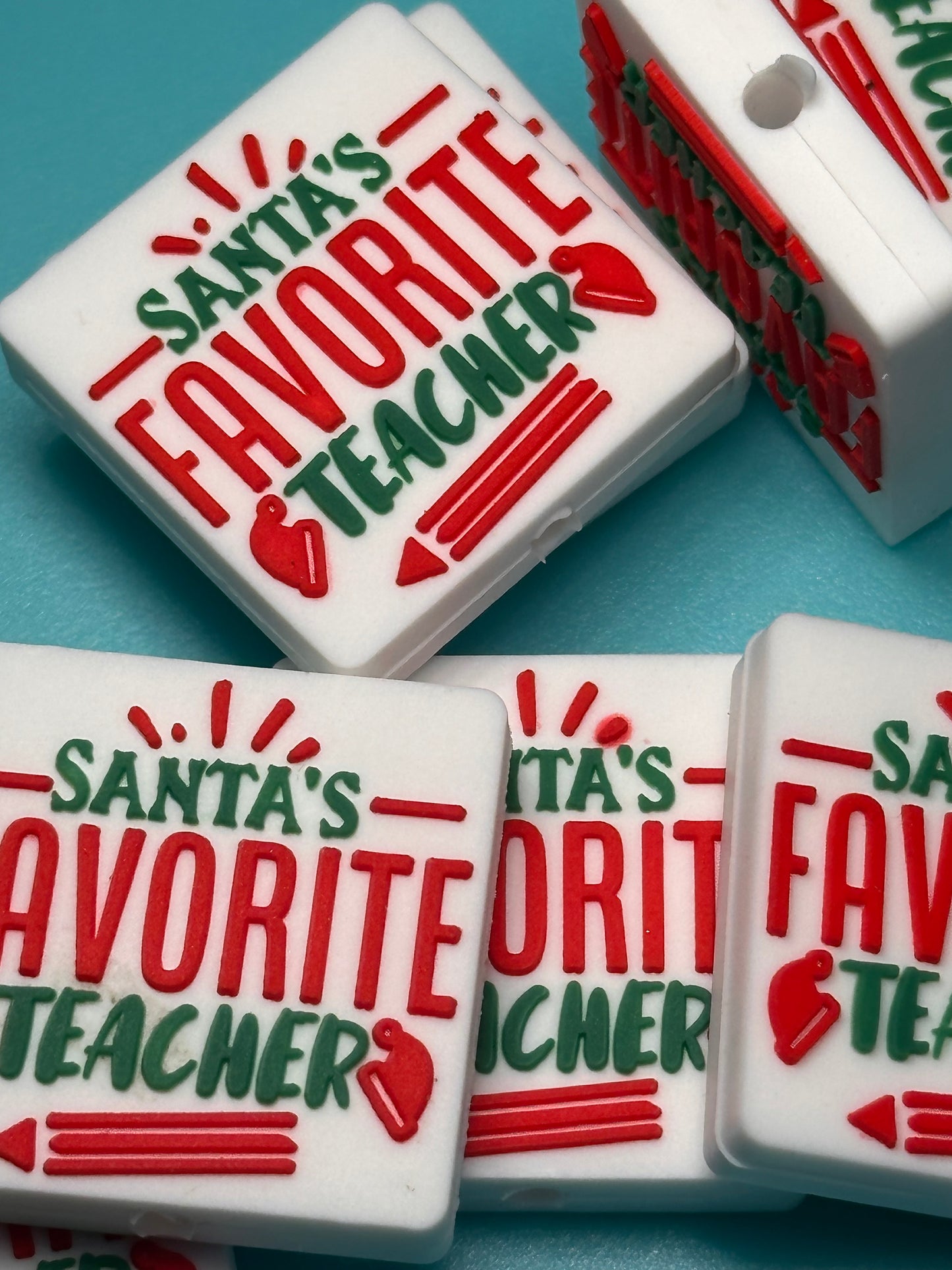 Teacher Christmas focal bead /Focal Bead/ beadable pen/ Silicone bead/ keychain bead/