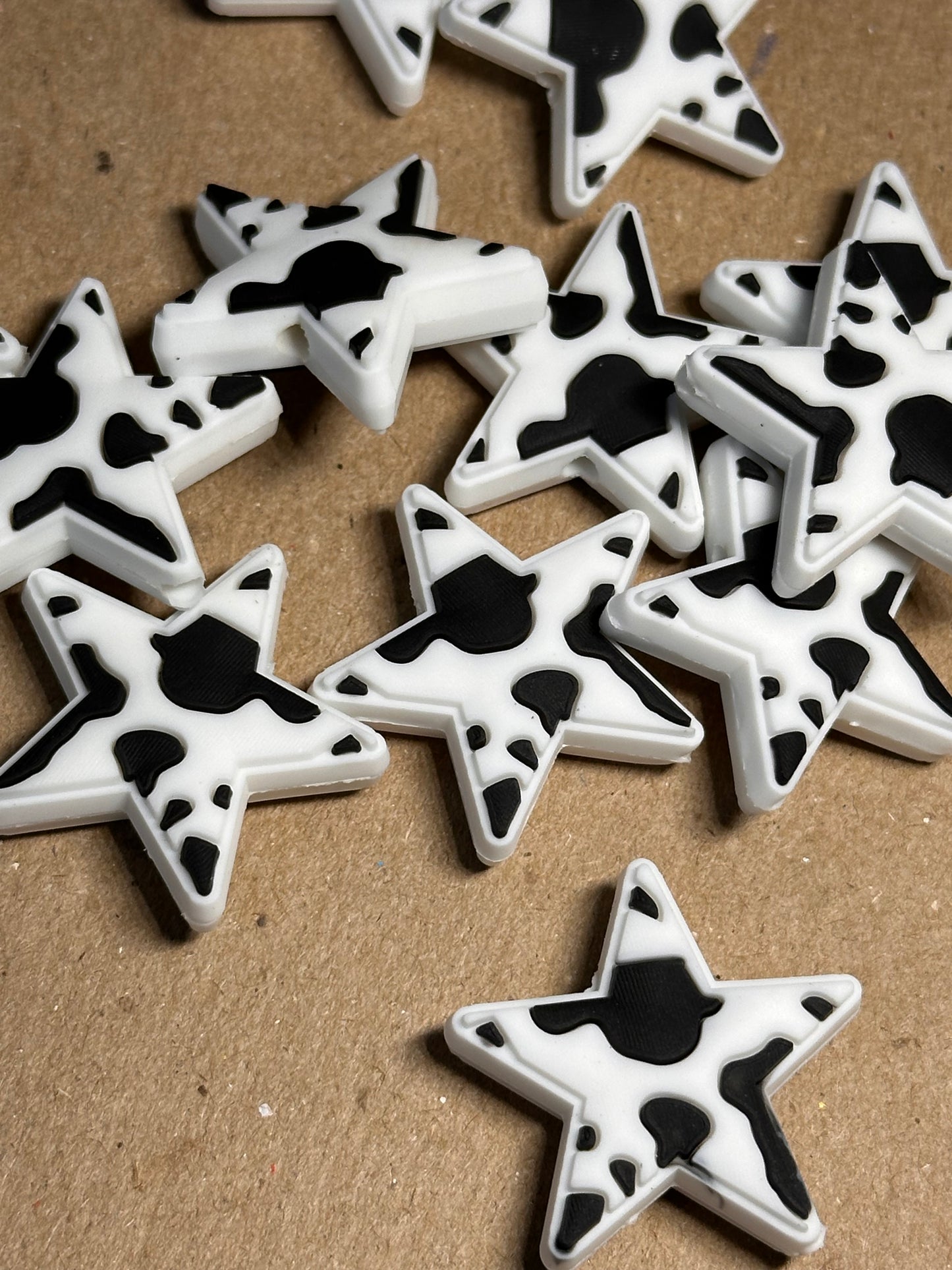 Cow print star and heart Focal Bead