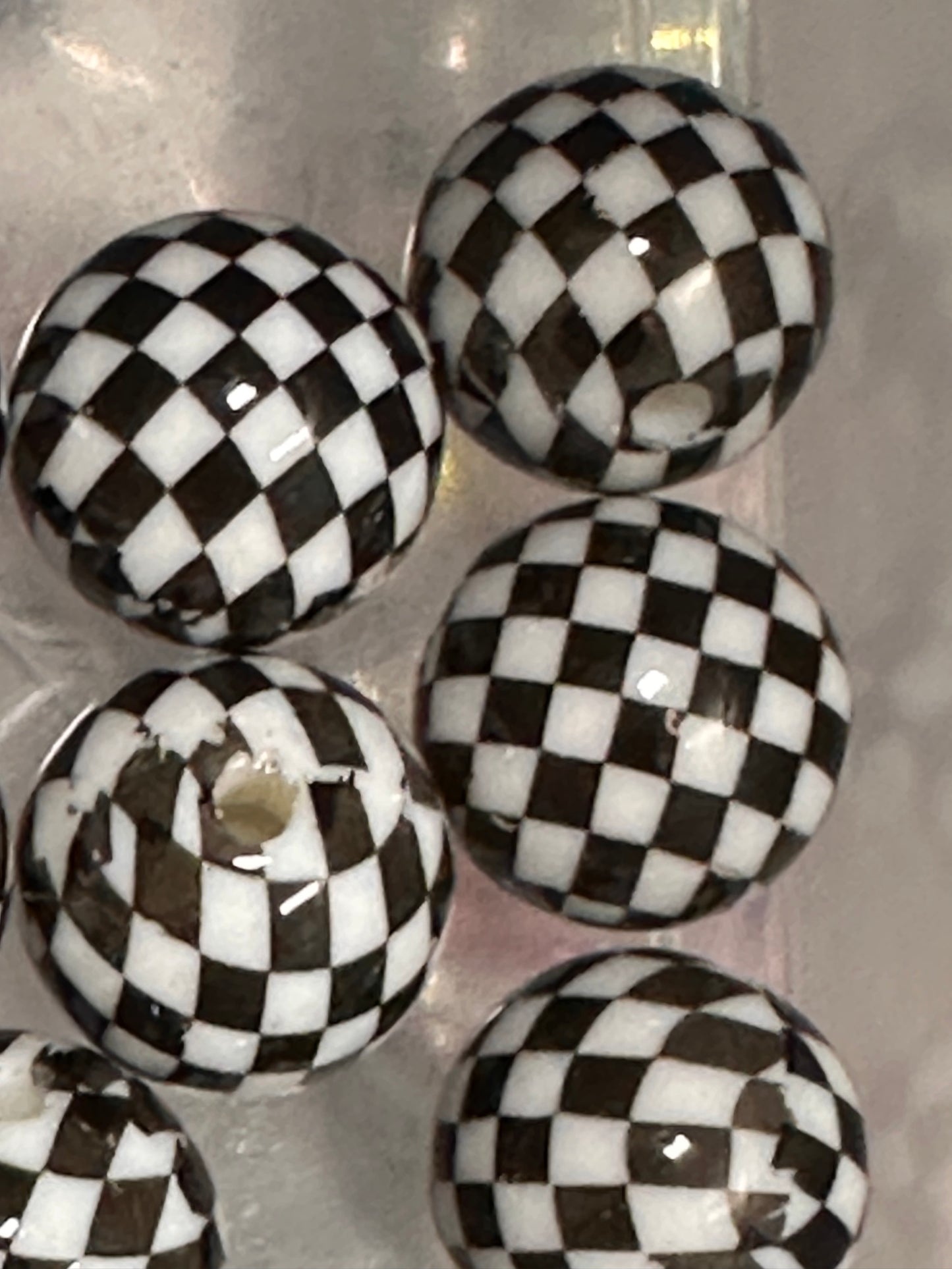 Ten (10) beads checkered/ round shaped beads/ pen beading beads / keychain beads/ DIY/ 16mm