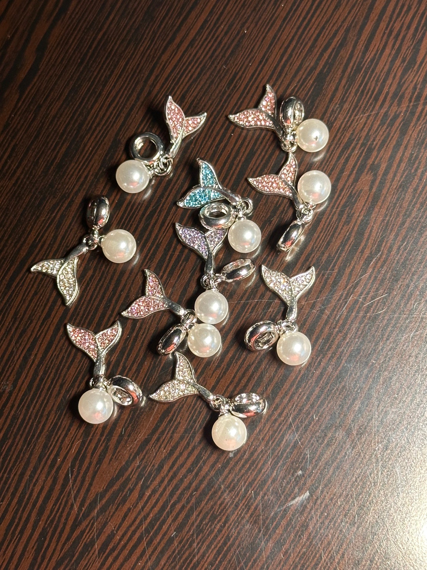 Fancy mermaid spacer dangling rhinestone beads/Five beads included/fancy Beads/ beadable pen/ keychain bead/