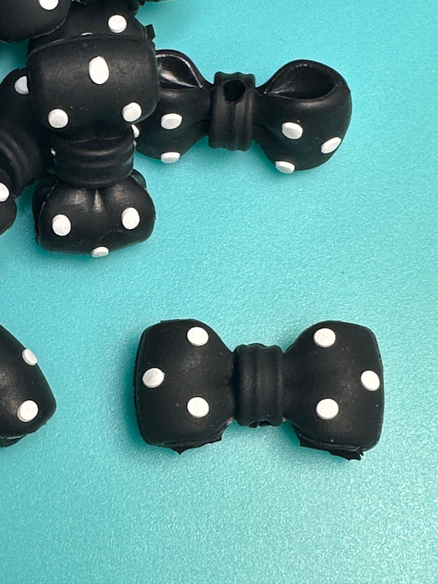 3D black polka dot bow silicone focal bead/
