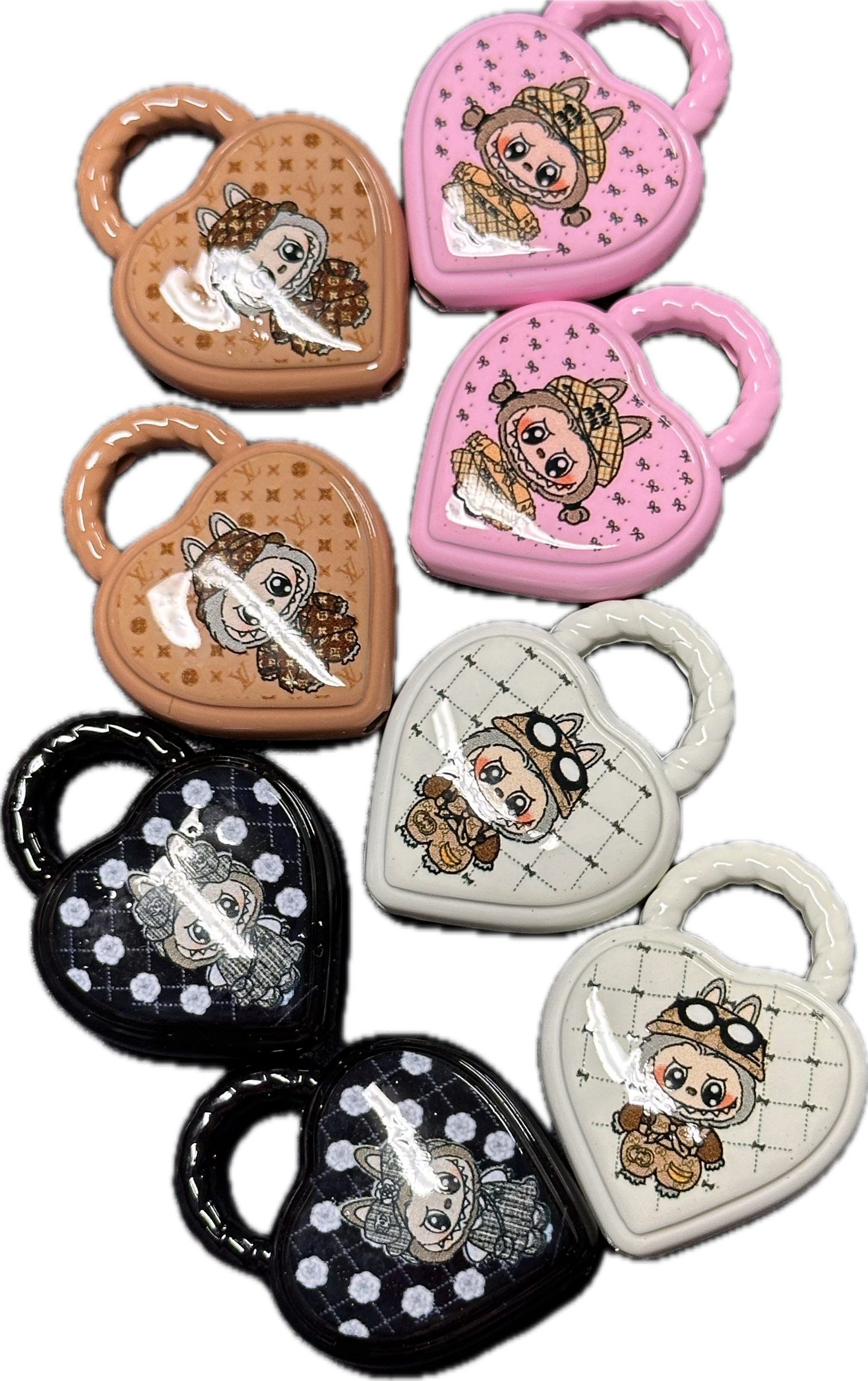 Heart shaped Labubu monster lock acrylic beads/ Four (4) beads or (8) beads included assorted colors/pen beading beads / keychain beads/ DIY/