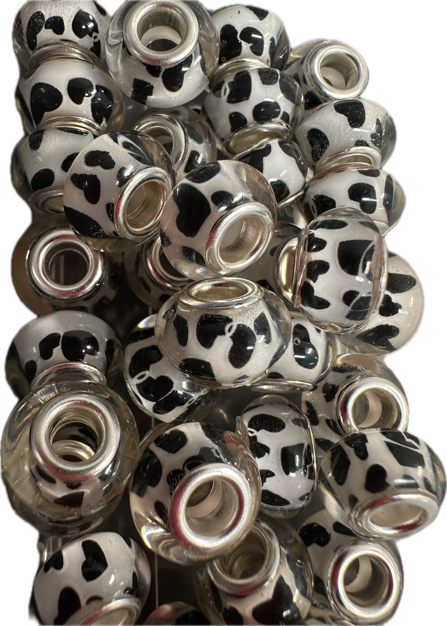 Ten (10) resin black and white cow spots spacers included/ jewelry Bead/ beadable pen beads/ keychain bead/bead/12mm