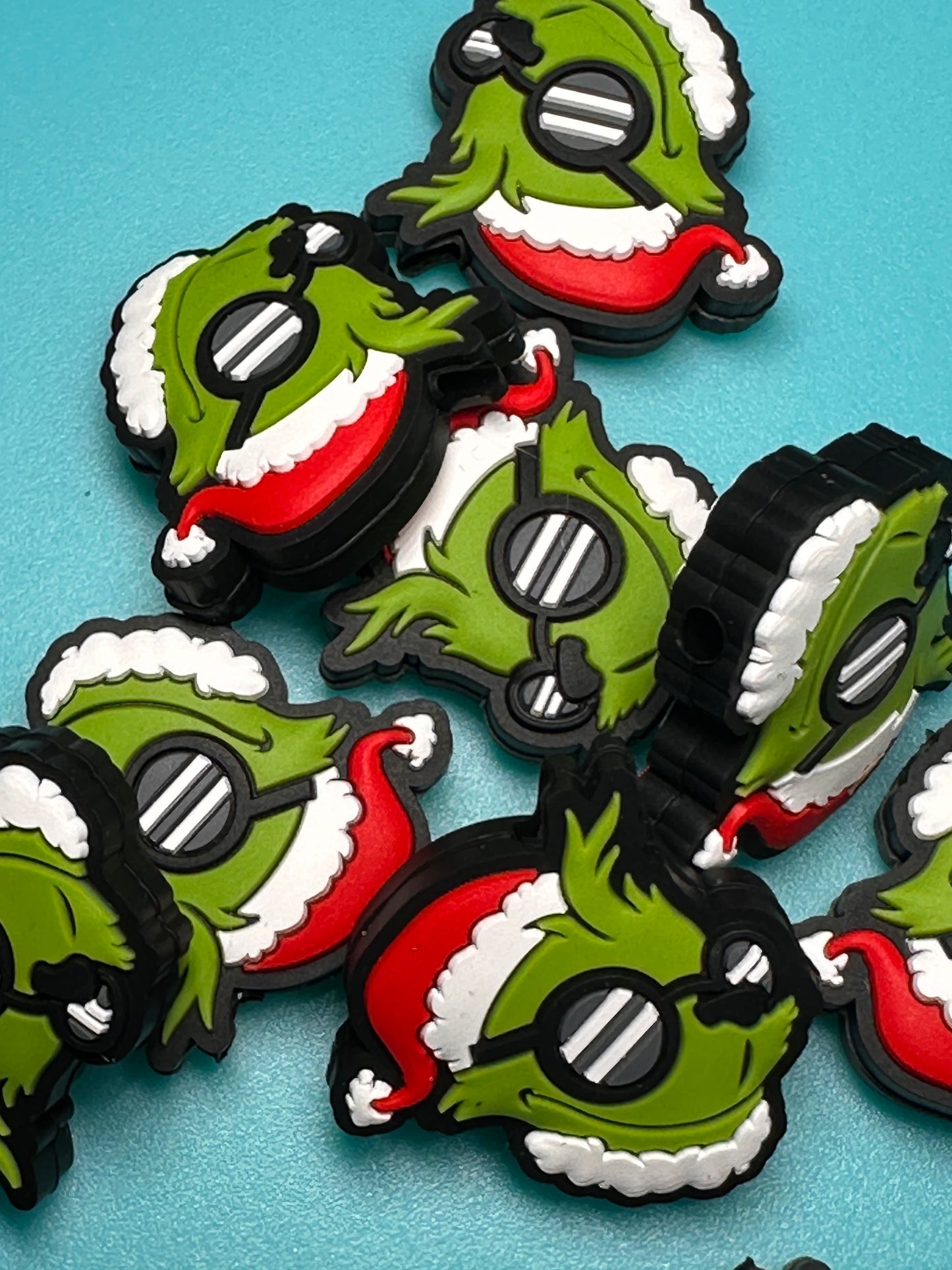 Christmas/ Focal Bead/ beadable pen/ Silicone bead/ keychain bead/green guy/santa hat/ sunglasses
