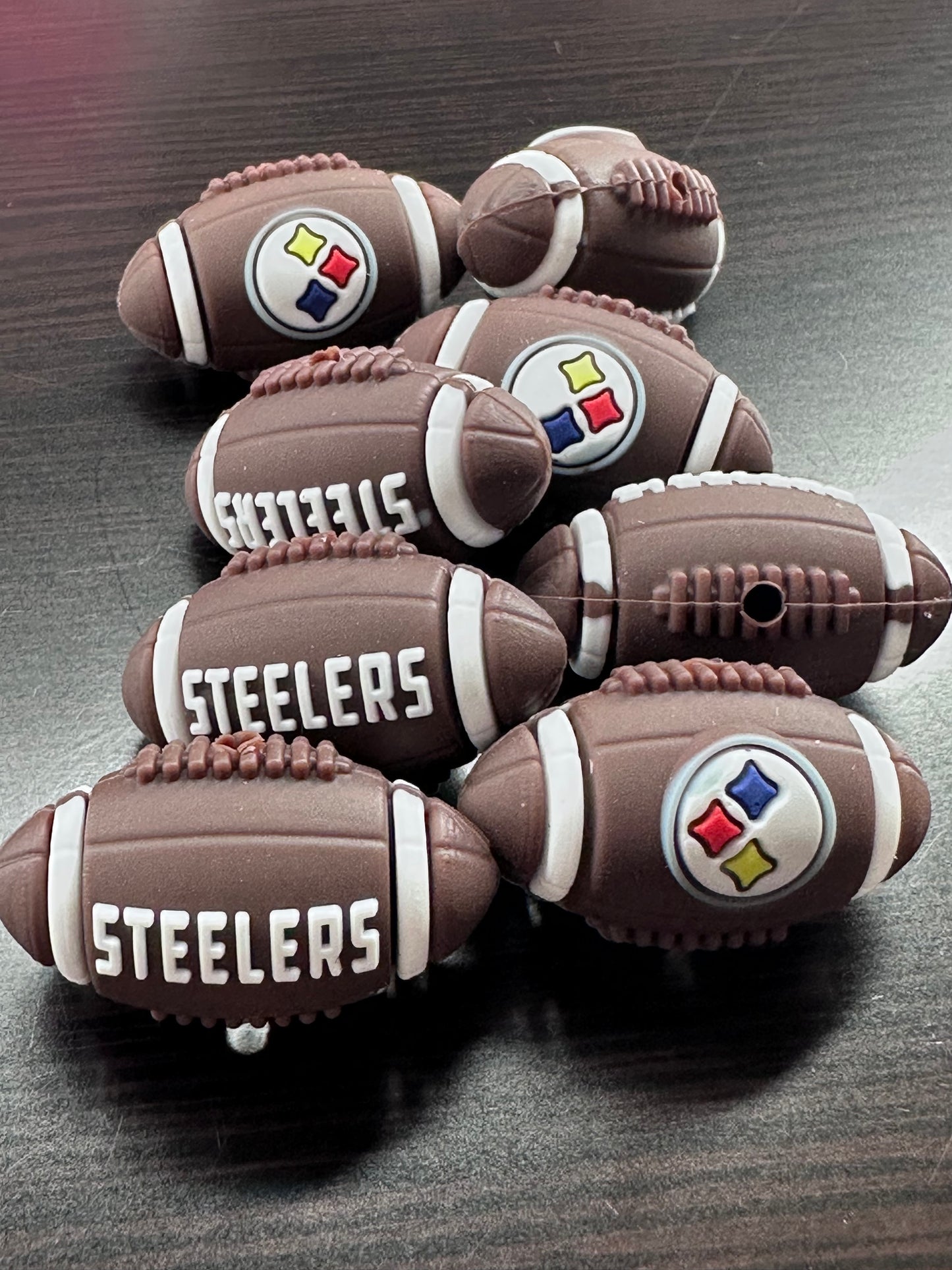 3D Pittsburg Steelers focal bead / brown silicone football