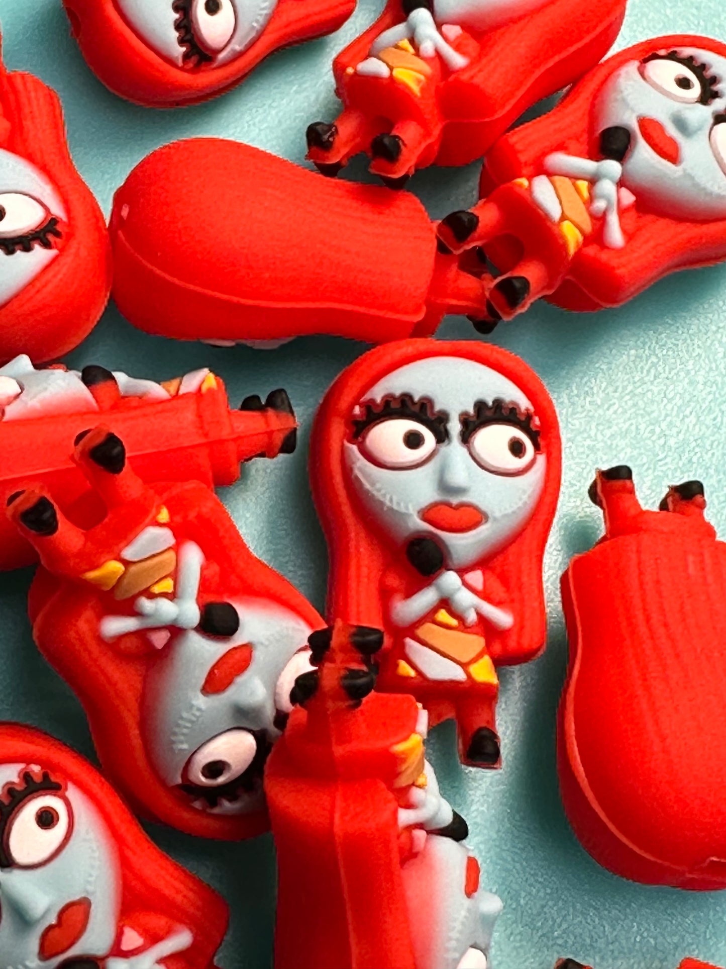 3D red hair silicone focal bead/ girl/ Halloween