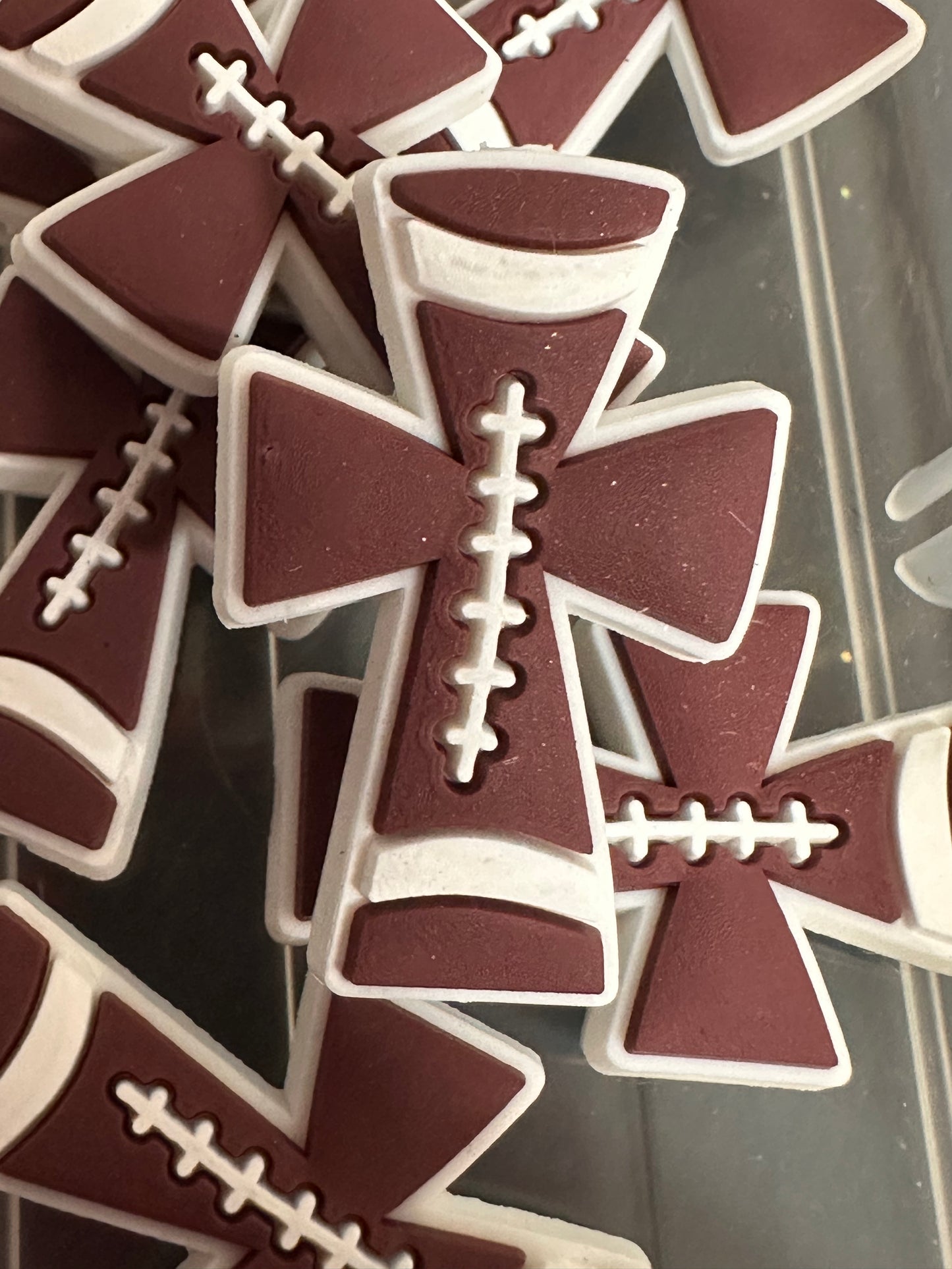 Football Cross silicone focal bead/ pen beading/ keychain bead/ western style cross/ religious