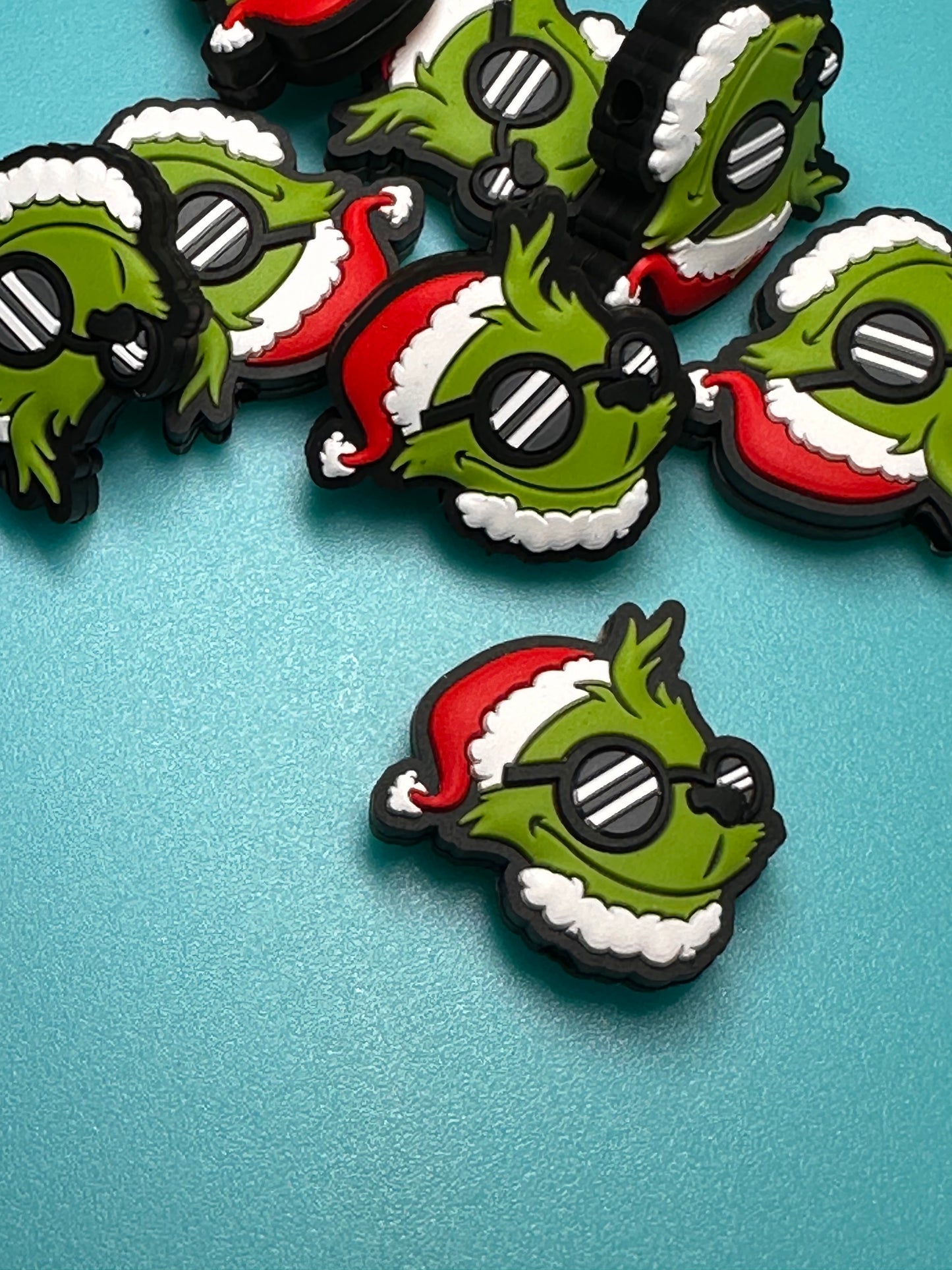 Christmas/ Focal Bead/ beadable pen/ Silicone bead/ keychain bead/green guy/santa hat/ sunglasses