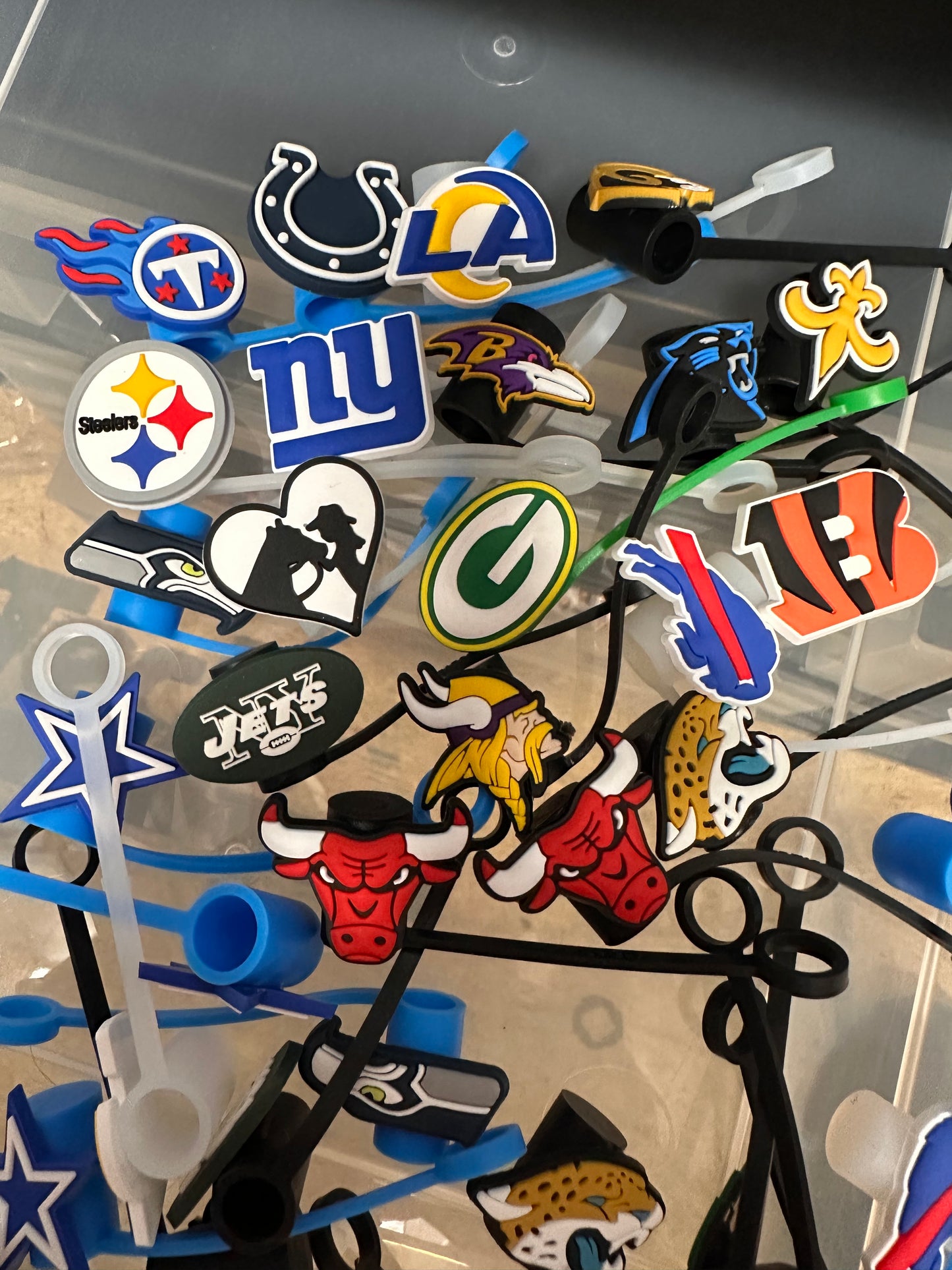 Sports straw toppers/ fits 30-40 oz tumbler cups/Show your fave team on your Stanley/Fathers Day gift