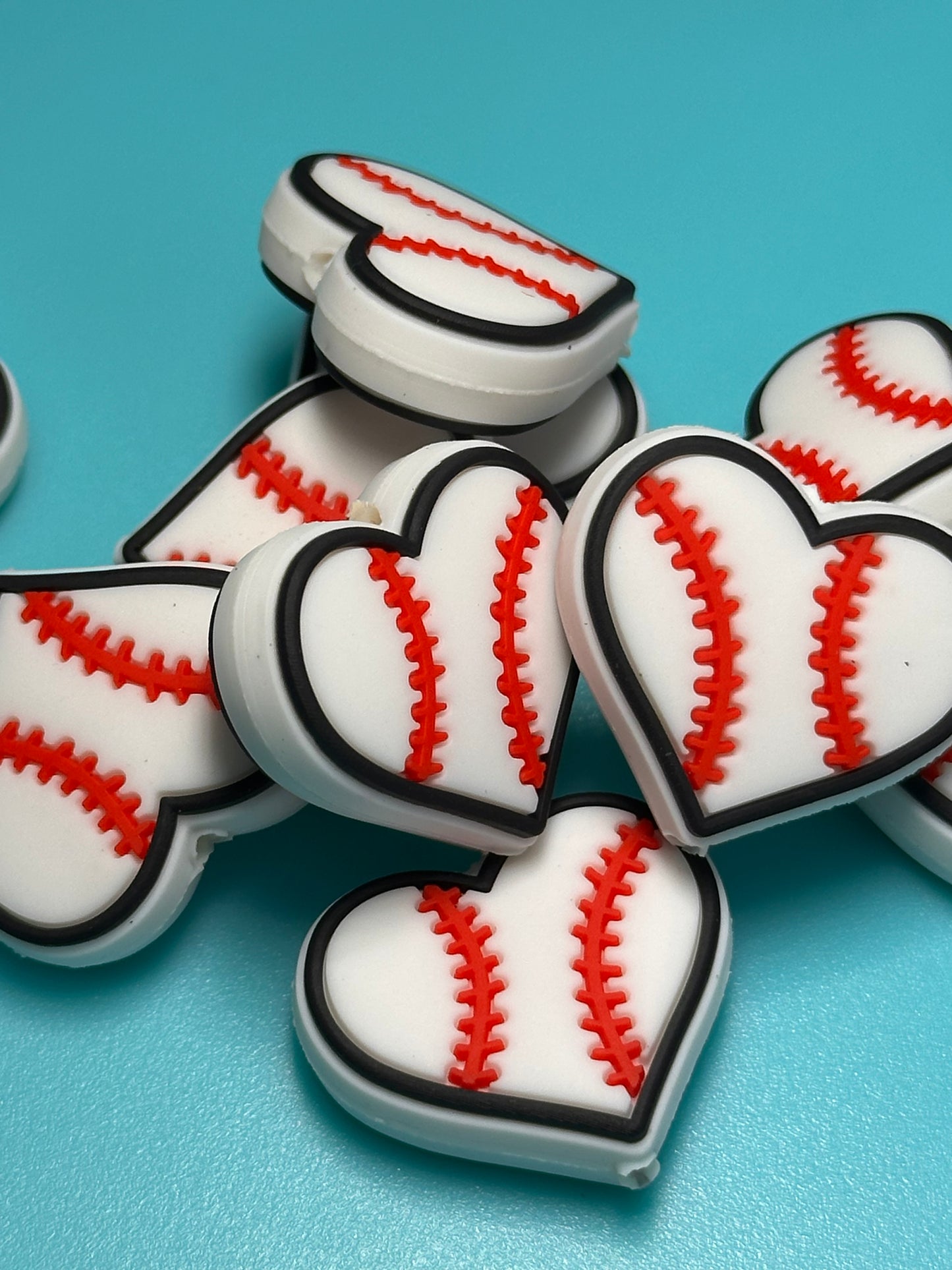 Baseball heart silicone focal bead/ Baseball /TBall
