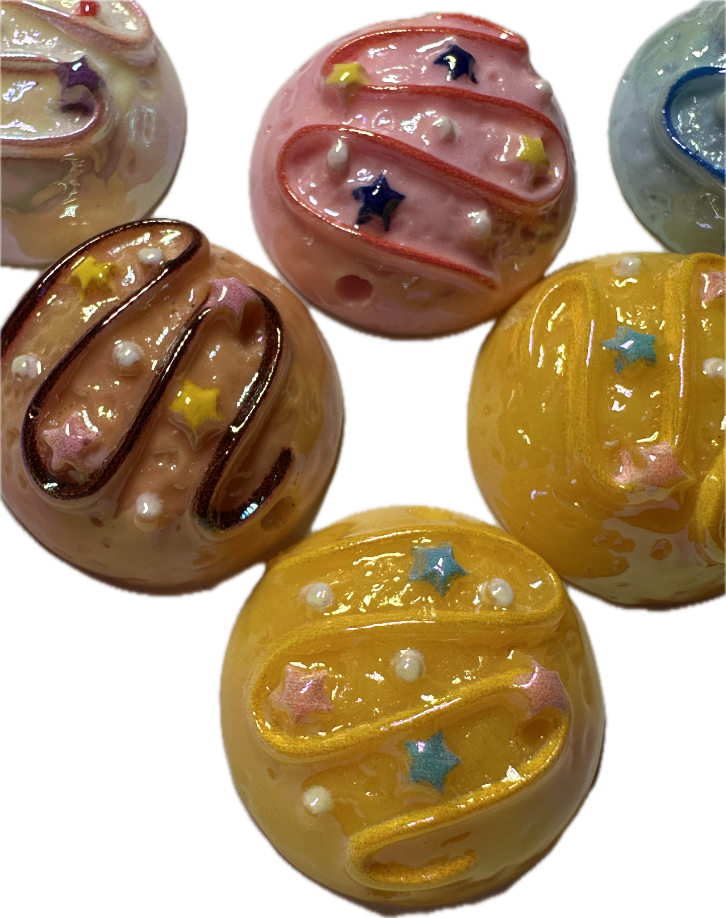 Five (5) unique pastel cookie beads included/ random choice of colors/ snack shaped acrylic/ Perfect for pen beading/ jewelry making/