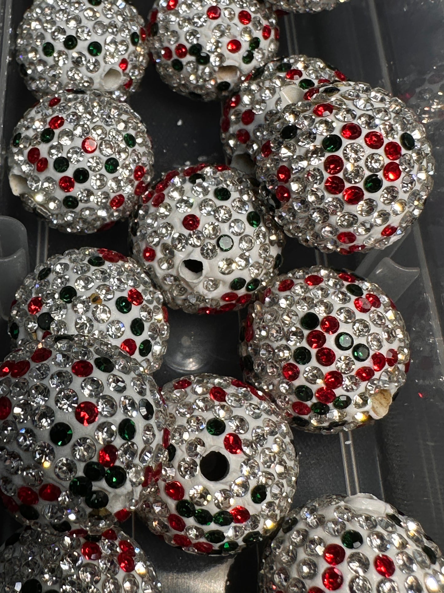 Five (5) Christmas rhinestone beads included/fancy Bead/ beadable pen/ keychain bead/ pastel beads/assorted colors/20mm