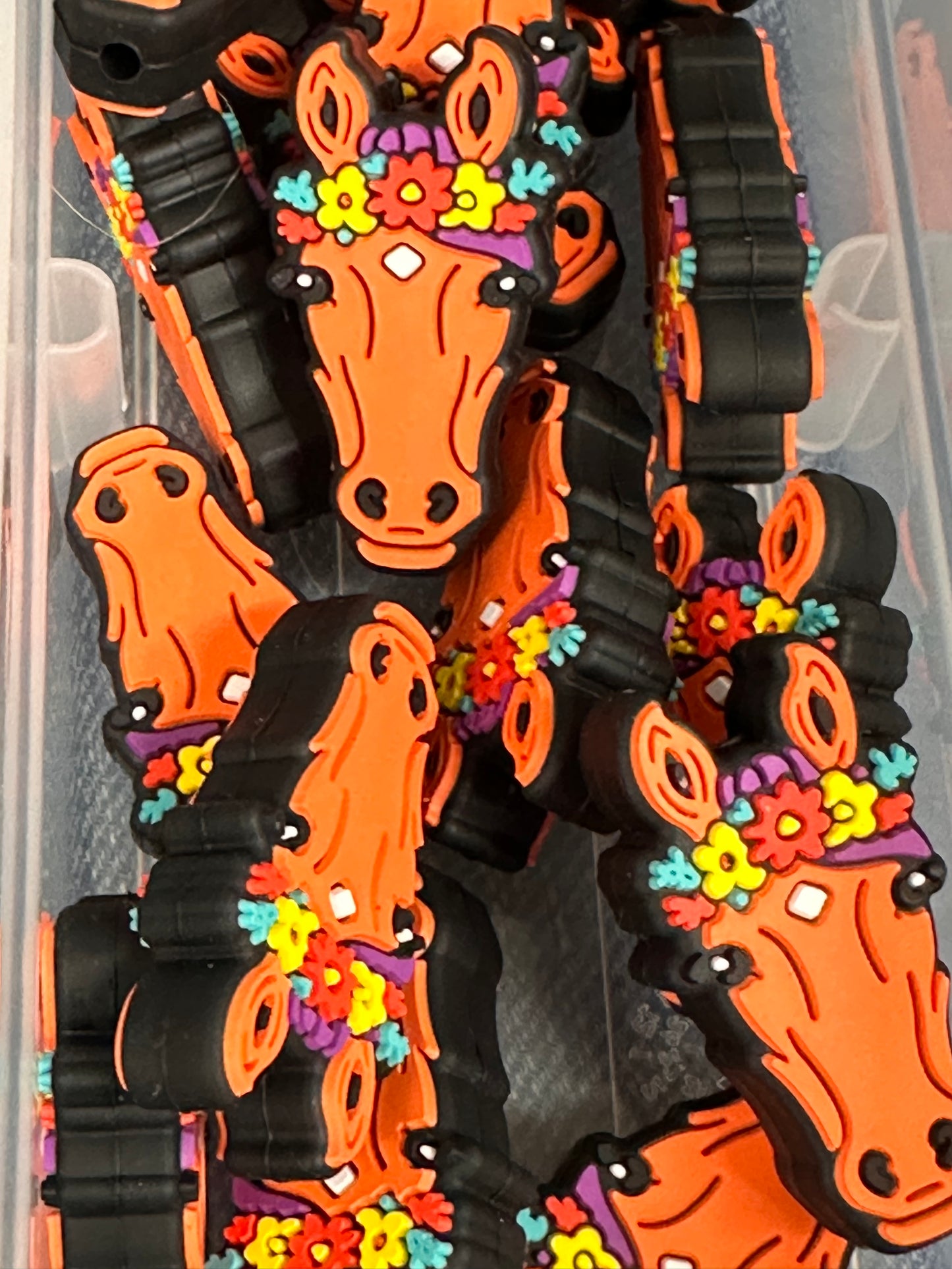 Horse/ Focal Bead/ beadable pen/ Silicone bead/ keychain bead/horseback/ flower halo