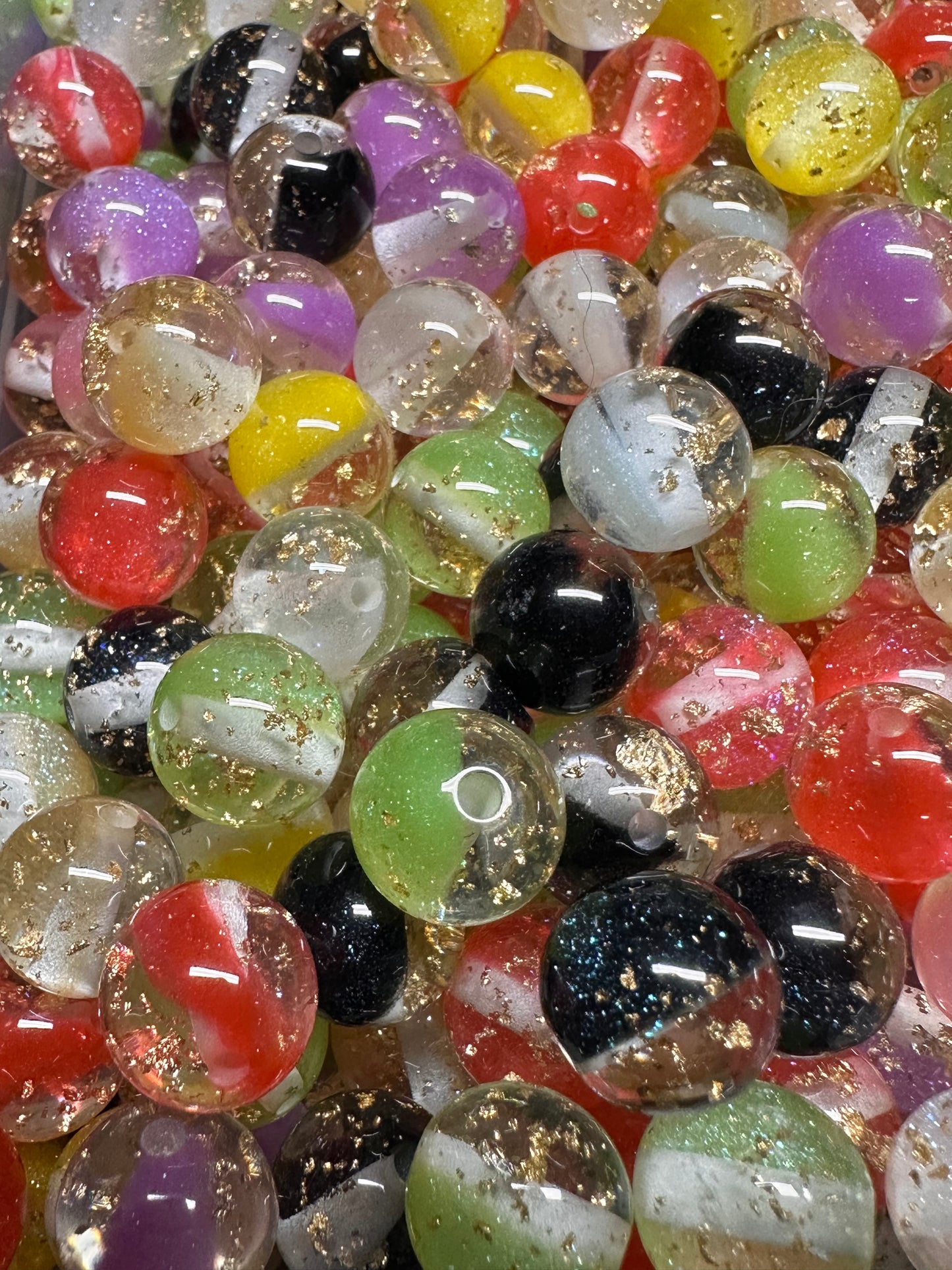 Beautiful 10mm colored with gold glitter beads/ DIY Bead/ beadable pen/ keychain bead/ gold speck beads/