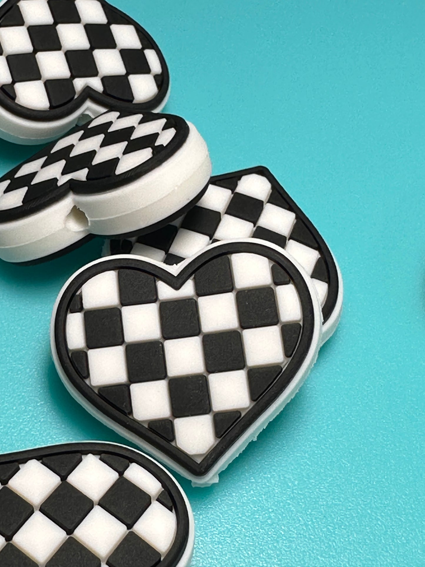 Heart Love beads/ beadable pen/ Silicone bead/ keychain bead/Valentines Day hearts/ checkered/ racing flag
