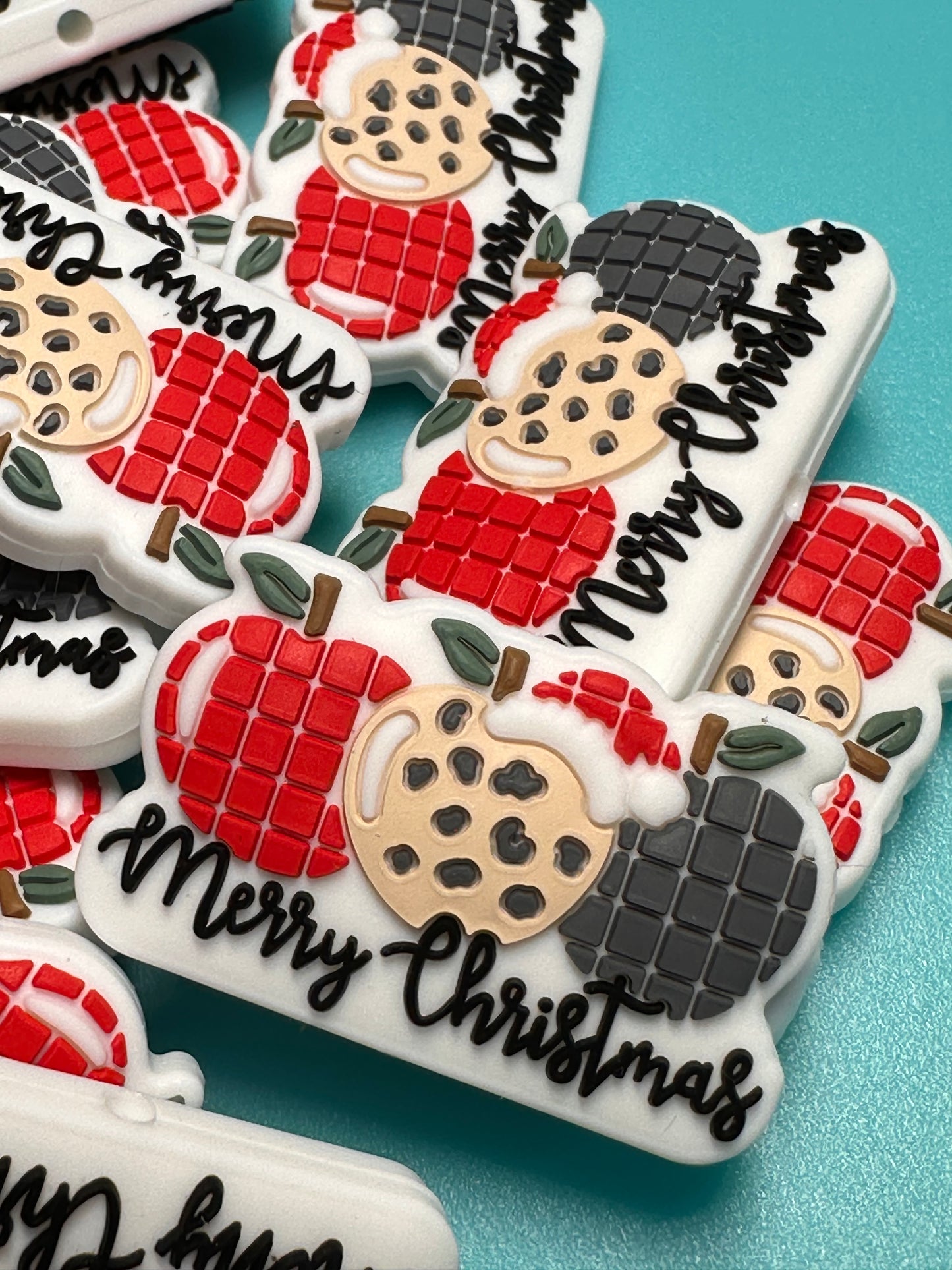 Merry Christmas Apple Focal Bead/ beadable pen/ Silicone bead/ keychain bead/teacher