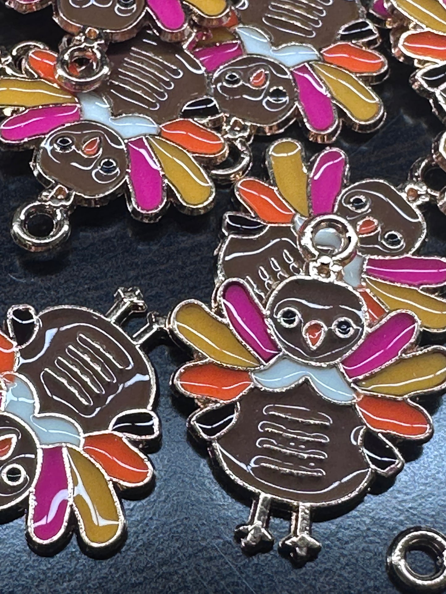Thanksgiving Tom Turkey enamel metal charms// DIY charm bracelet/ DIY necklace