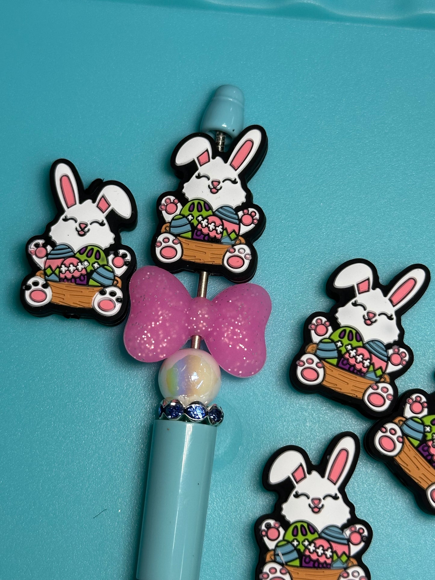 Easter bunny focal bead/ silicone bead/ pen beading/ DIY/ Easter egg/ bunny ears