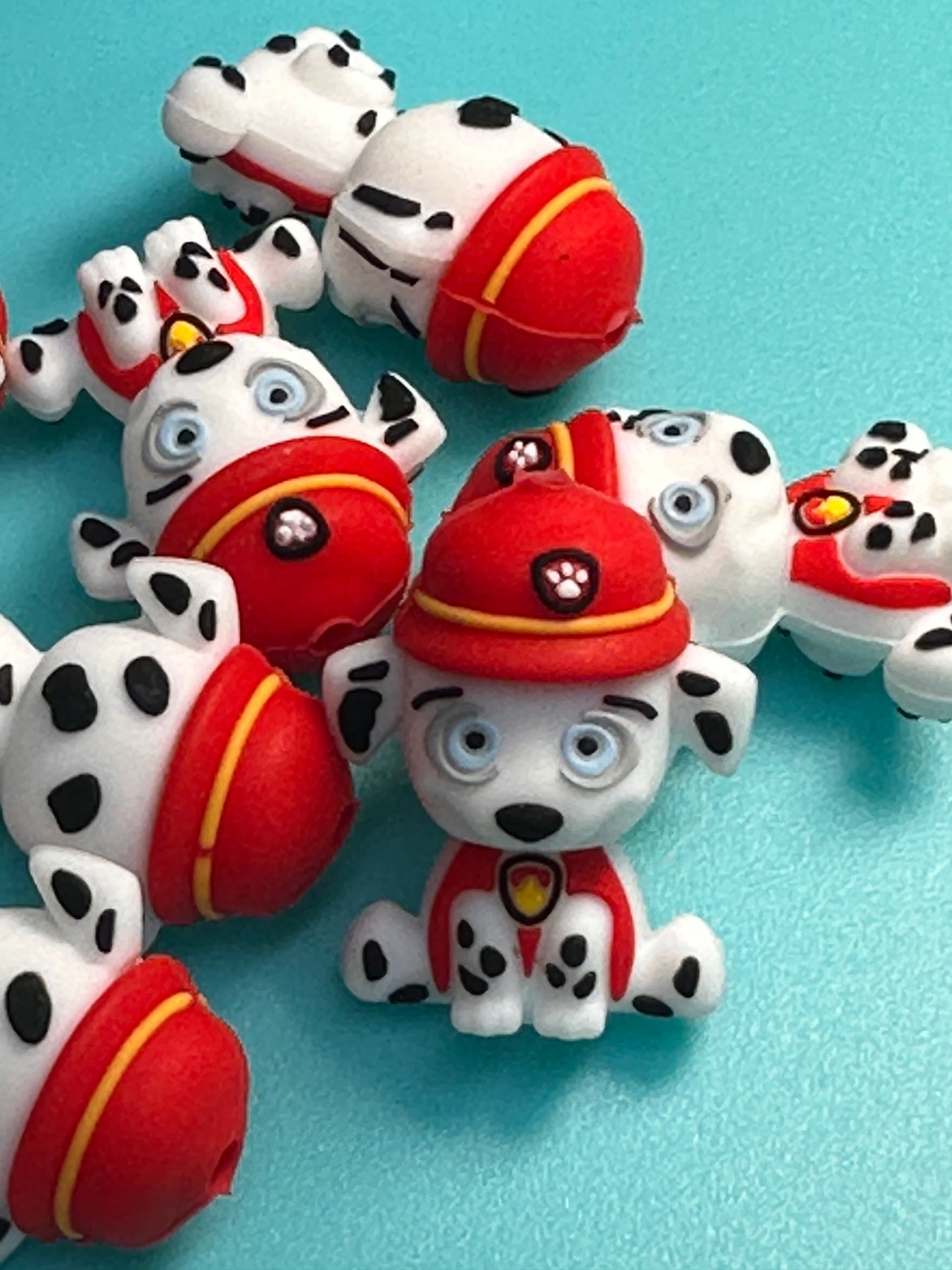 3D white dog with black spots silicone focal bead/ Dalmation/ fire dog