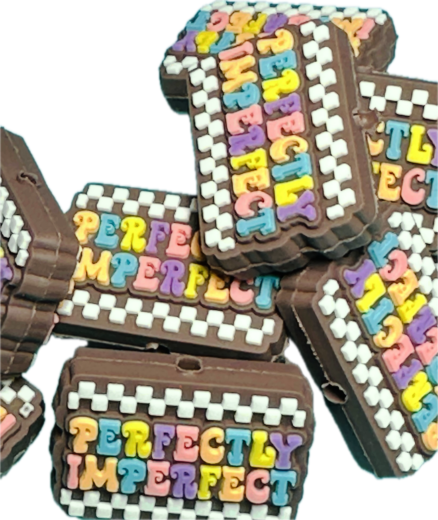 Perfectly imperfect/Uplifting words focal bead/ silicone bead/ pen beading/ keychain bead