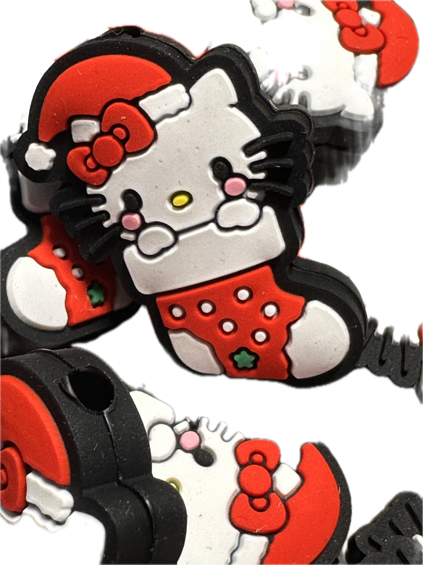 Christmas Cat Focal Bead/ beadable pen/ Silicone bead/ keychain bead/stocking