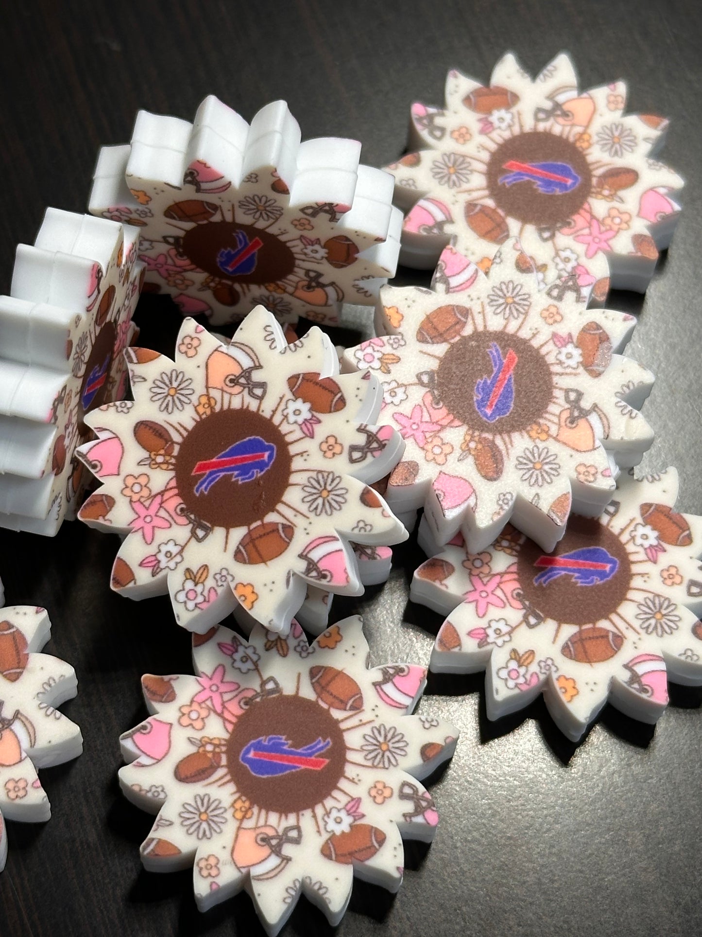 New Buffalo Bills focal bead/ silicone football bead for pens and keychains/ flower shaped