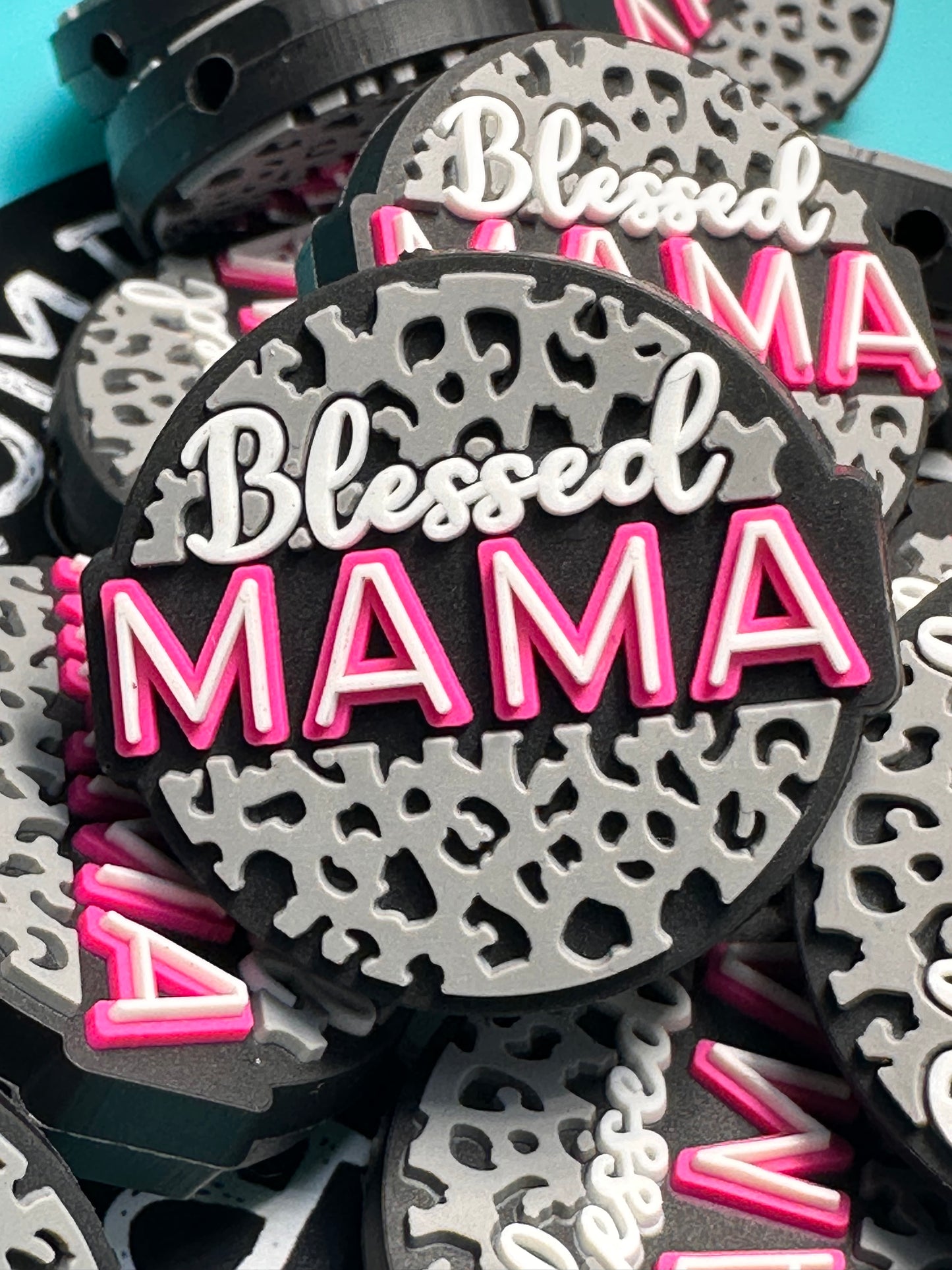 Blessed mama Focal Bead/ beadable pen/ Silicone bead/keychain bead/ circle shaped/ Mothers Day/ Grandmother/ Blessed mama