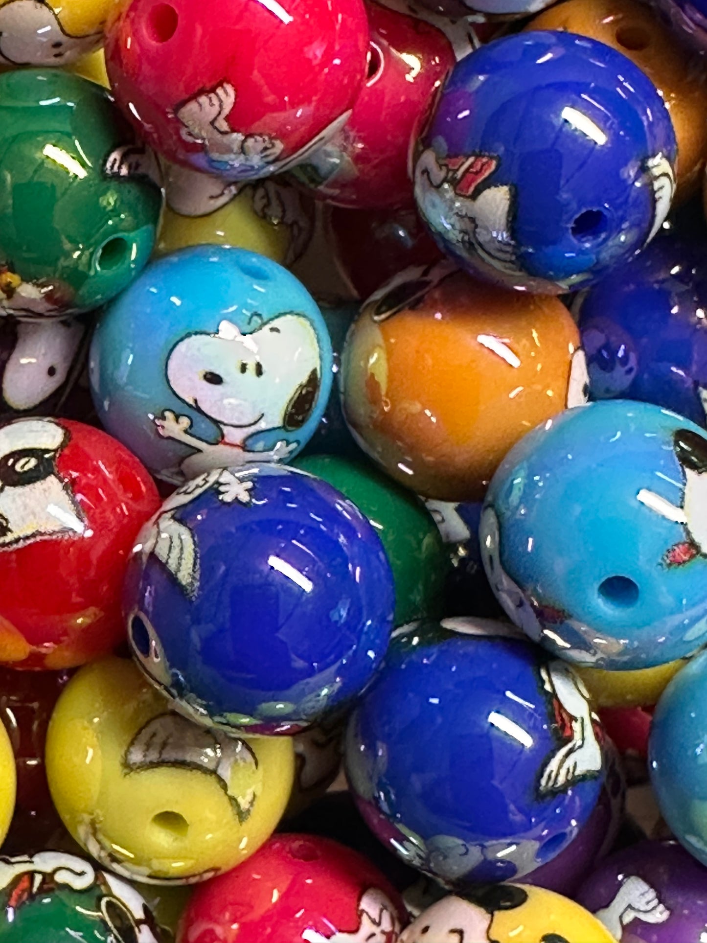 Ten (10) colorful dog beads/ round shaped beads/ pen beading beads / keychain beads/ DIY/ 16mm/ white dog with black ears